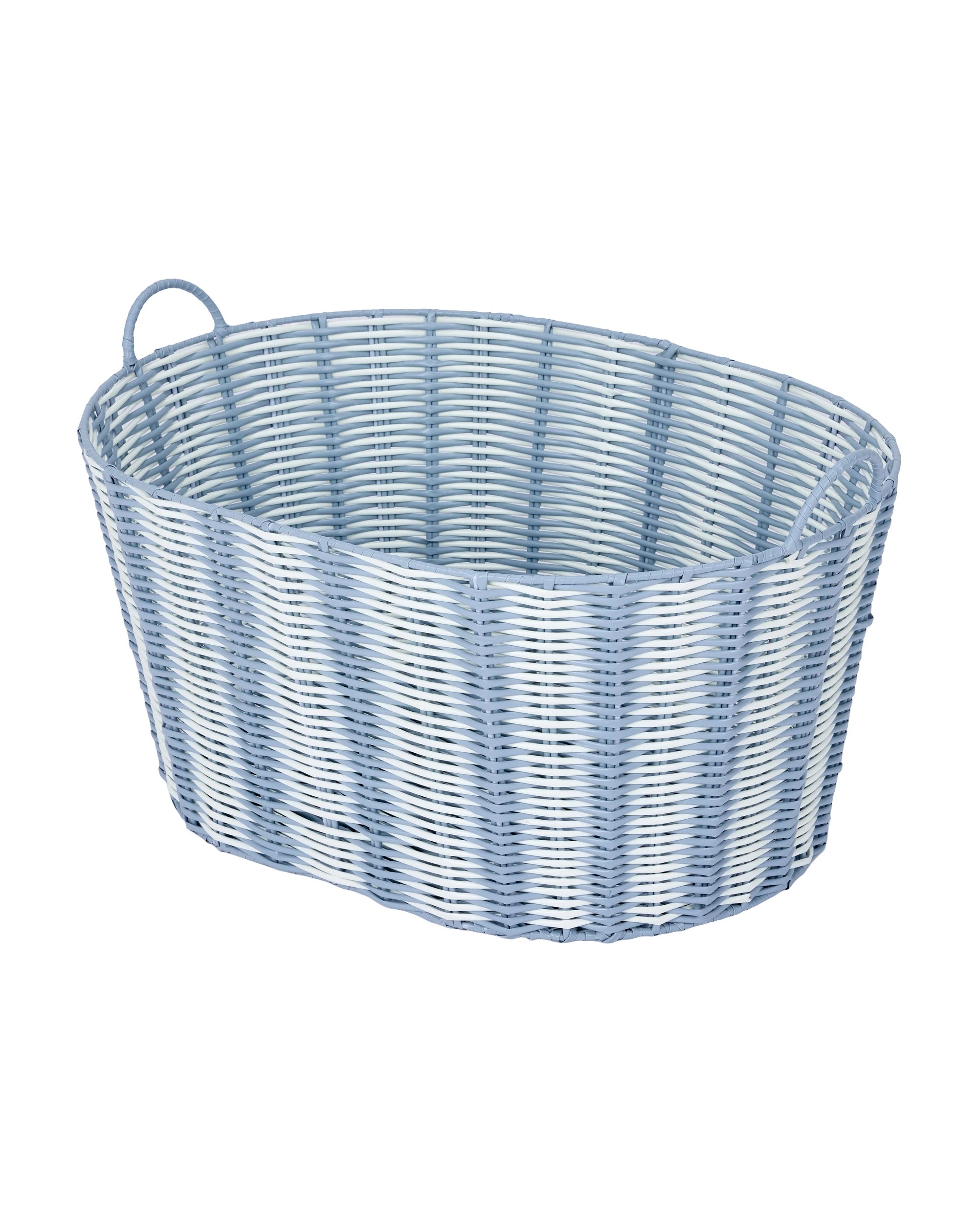 1 Rattan Look Laundry Basket - Blue, 1 of 5