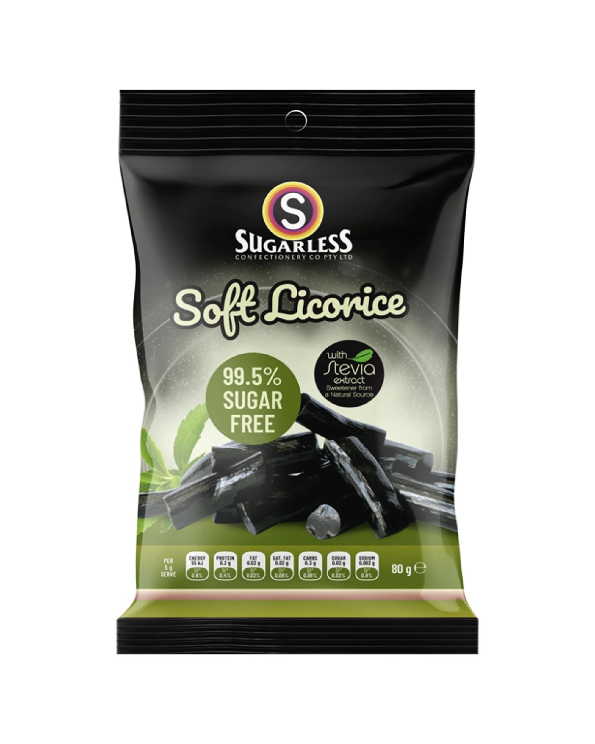 1 Sugarless Confectionery Co Soft Black Licorice 80g, 1 of 1