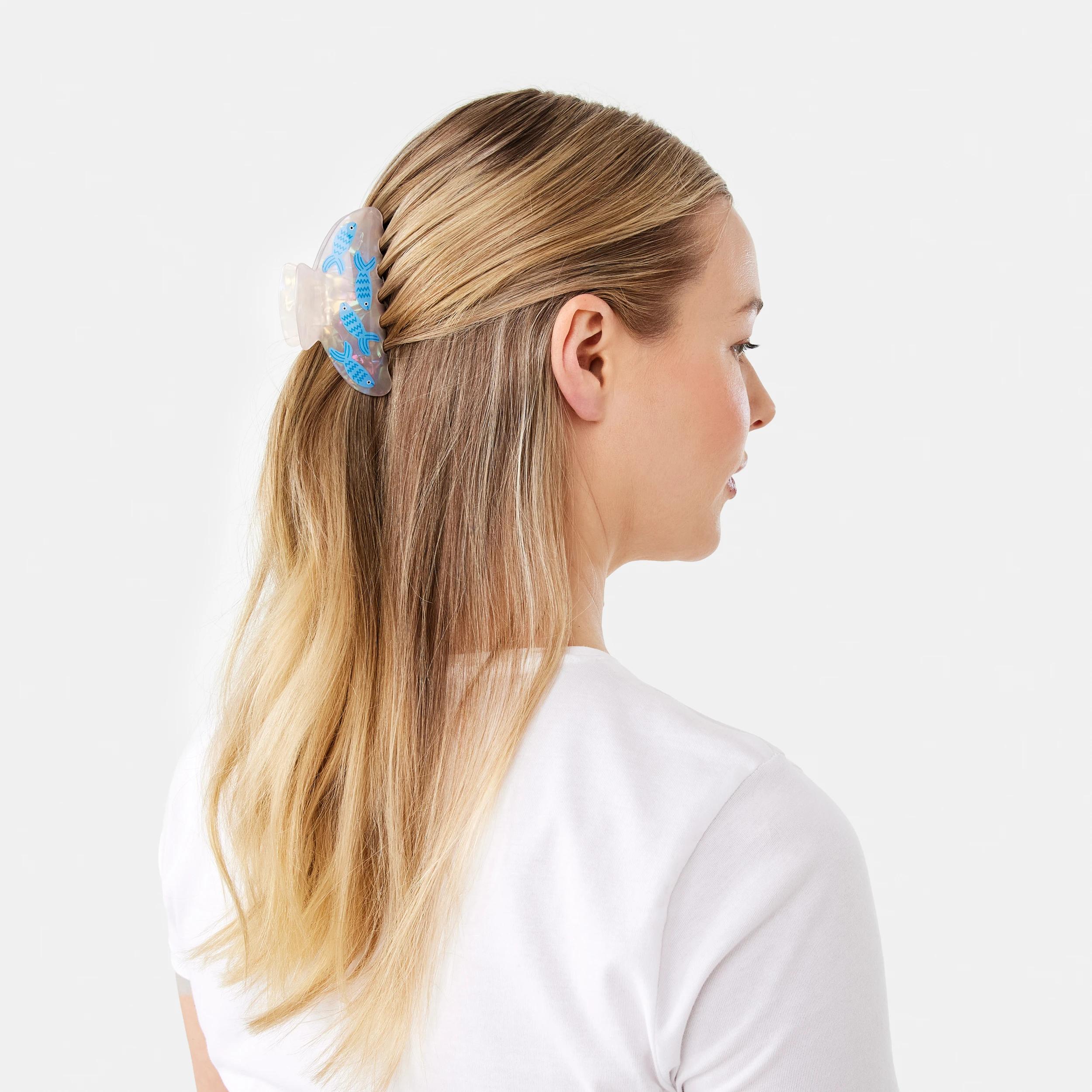3 Blue Fish Print Claw Hair Clip Blue, 3 of 4