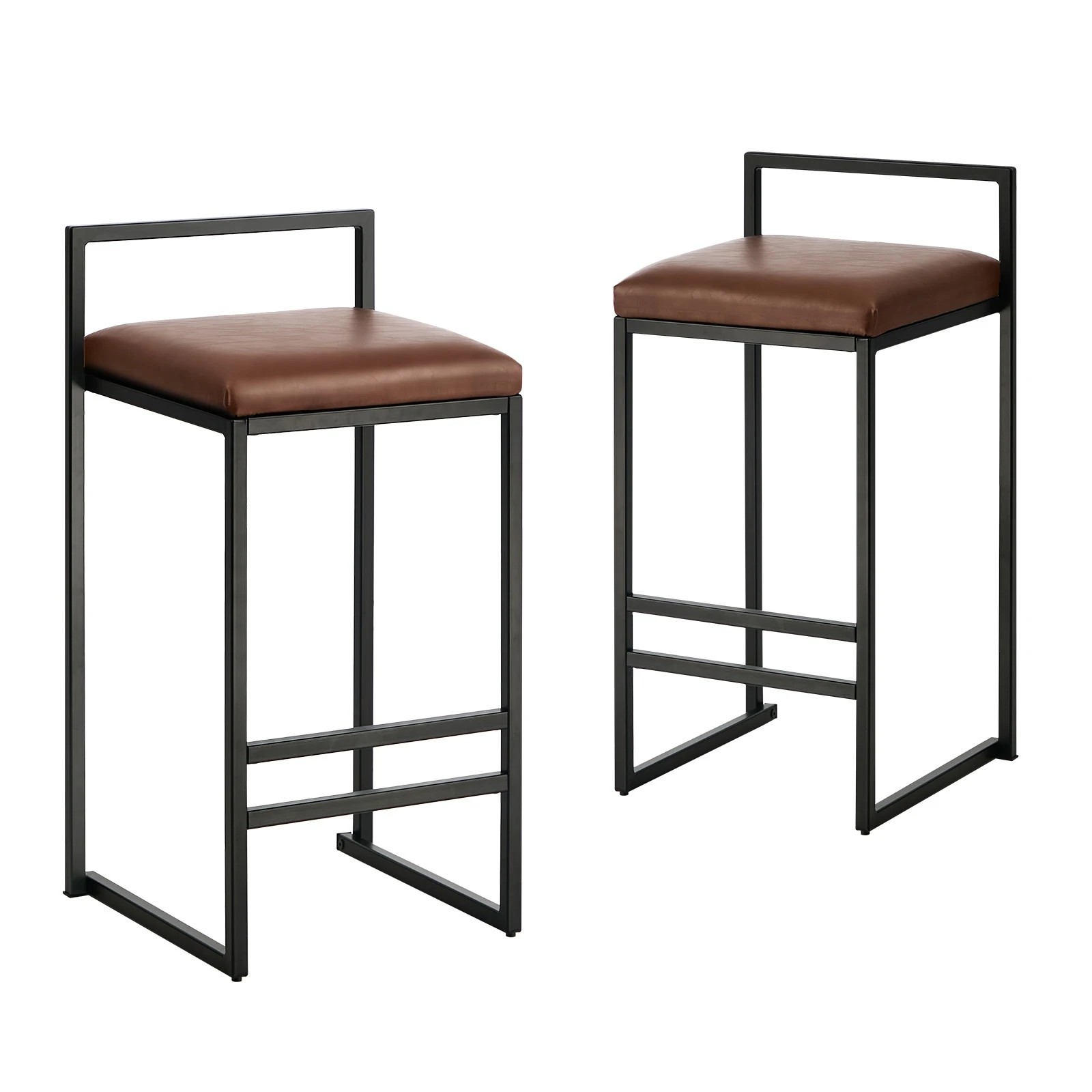1 Oikiture 2x Bar Stools Kitchen Dining Stool Counter High Chair Leather - Brown, 1 of 10