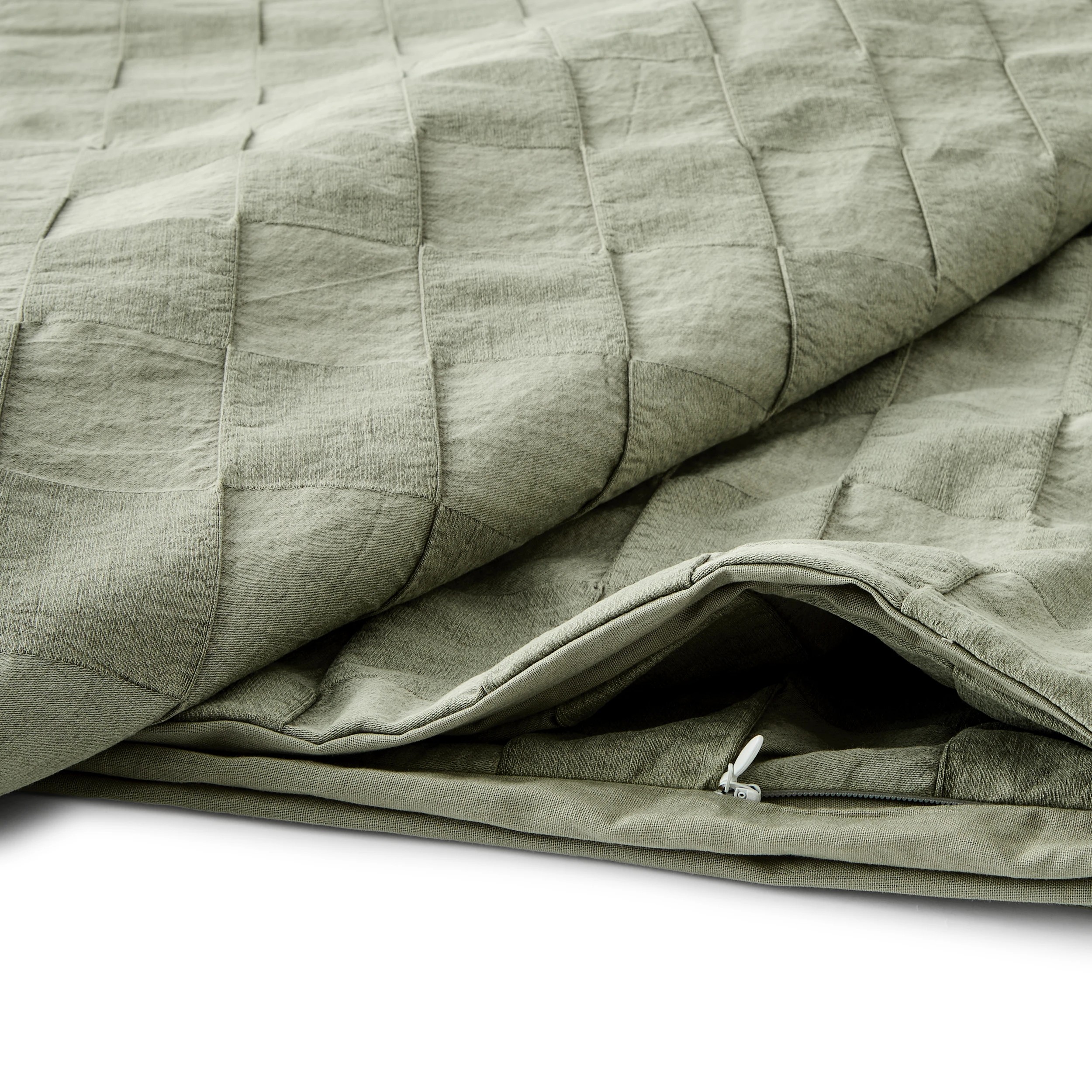 5 Check Stonewashed Cotton Quilt Cover Set - King Bed, Green, 5 of 8