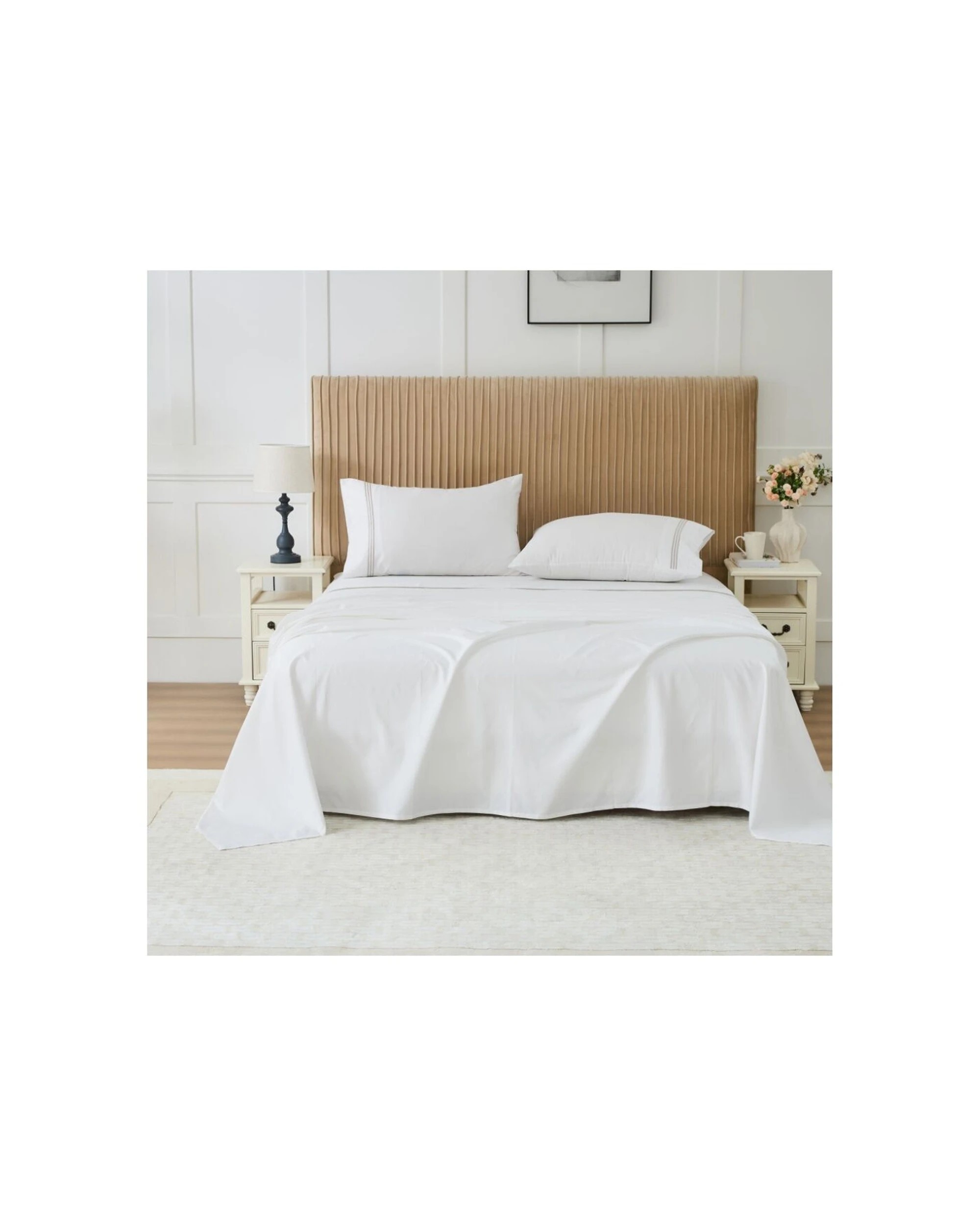 3 Grosvenor House 500TC Egyptian Cotton Hotel Embroidered Bed Bedding Sheet Set - Queen Bed - White, 3 of 8