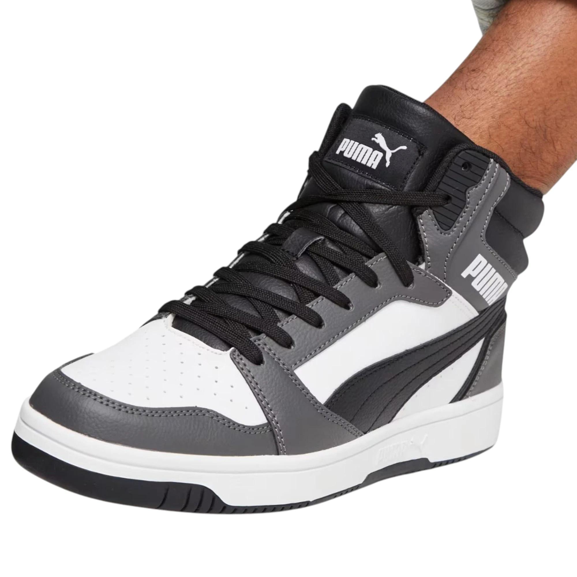 6 Puma Mens Rebound V6 Sneakers White/ Black/ Grey Shoes WHITE/BLACK/GREY, 6 of 7