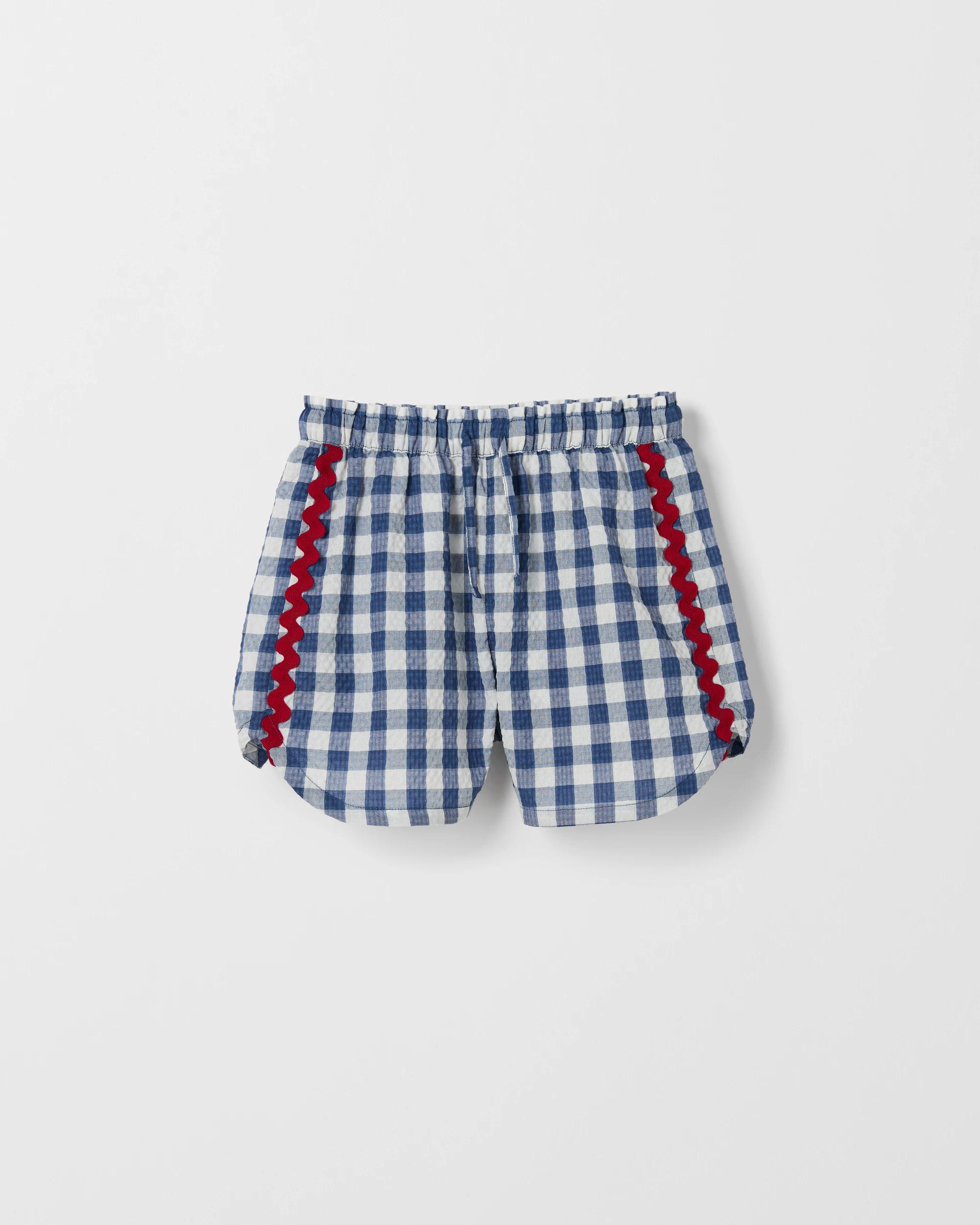 1 Target Kids Ric Rac Trimmed Dolphin Hem Shorts NAVY GINGHAM, 1 of 2