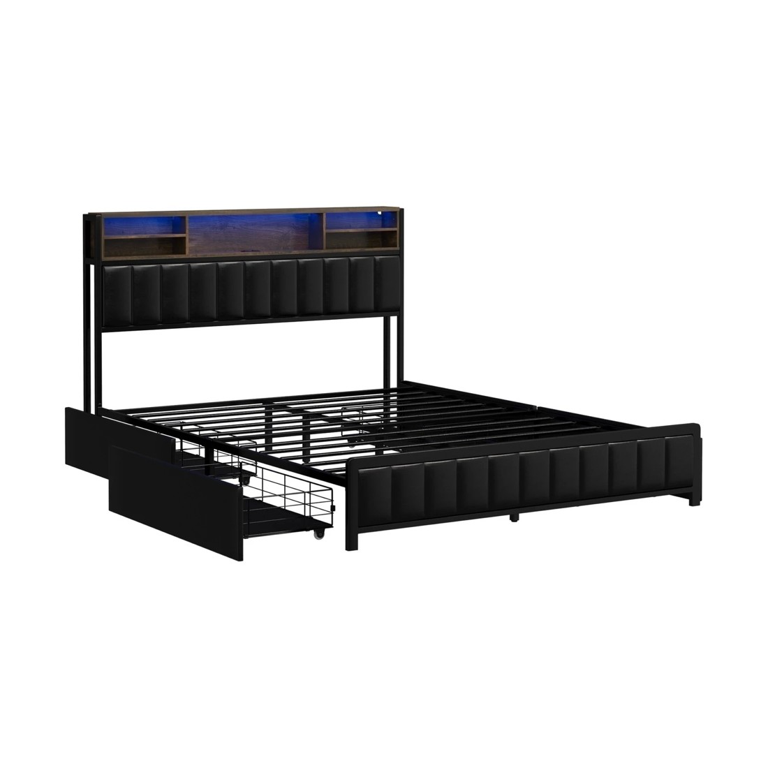 9 Oikiture Queen Bed With Led Storage Bedhead 4 Drawers Charing Port
 - Black, 9 of 10