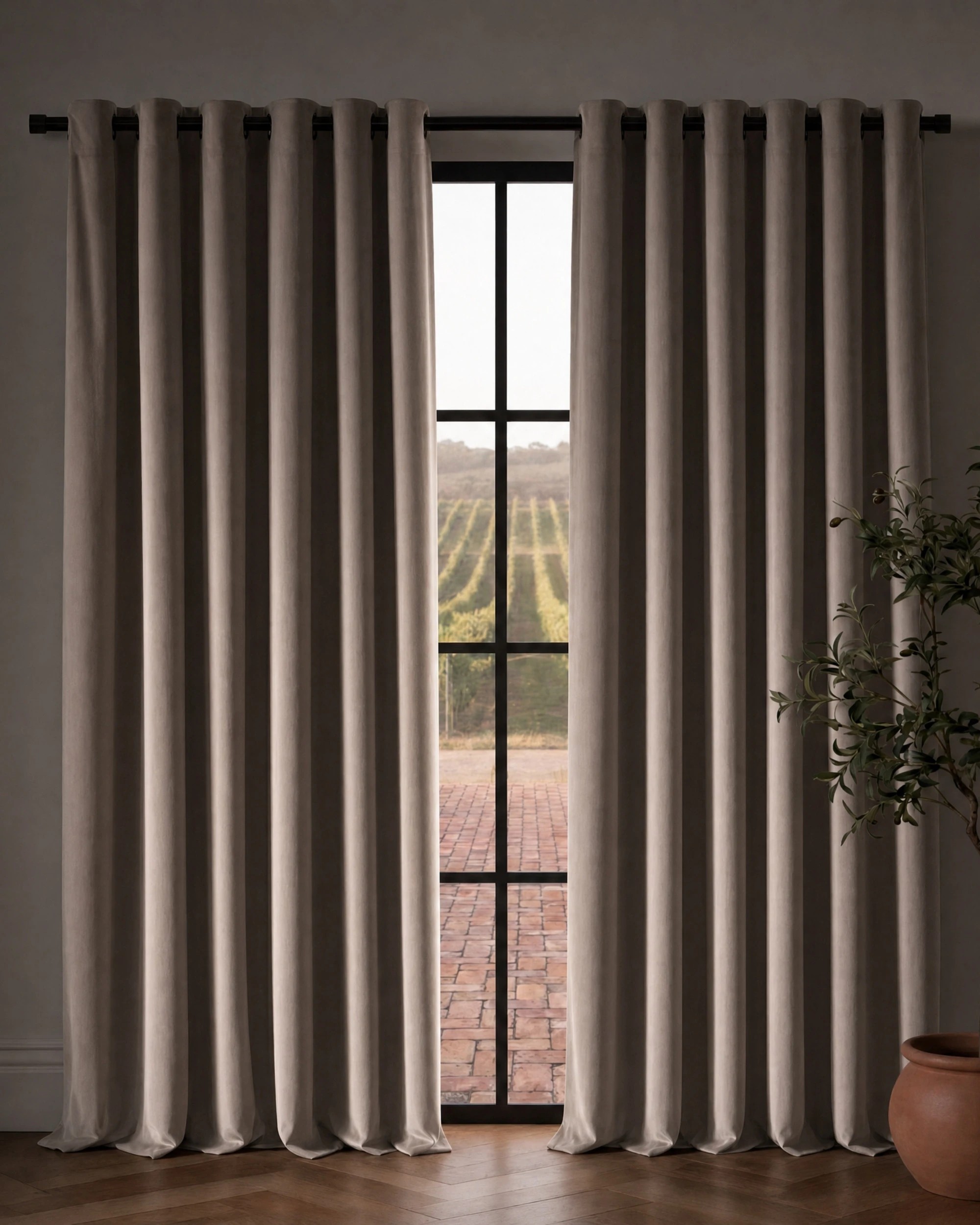 2 Cadence & Co. Byron Matte Velvet 100% Blockout Eyelet Curtains Twin Pack 90x223cm - Oat, 2 of 6