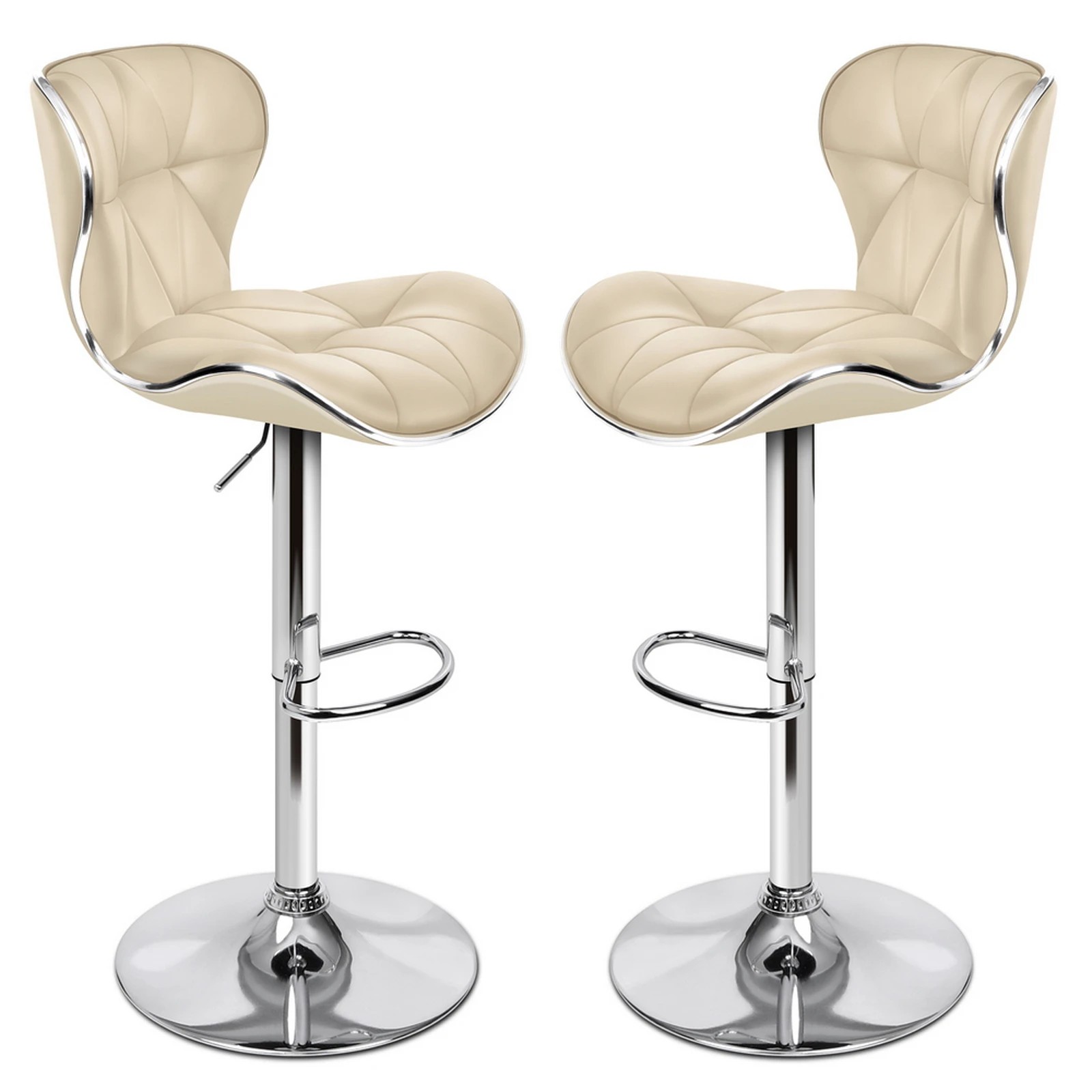 1 Alfordson 2x Bar Stools Luna Kitchen Swivel Chair Leather Gas lift - Beige, 1 of 9