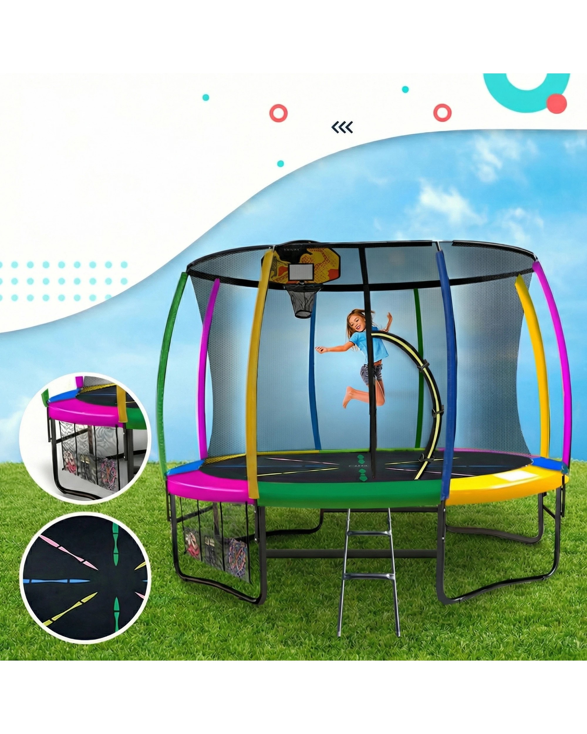 4 Kahuna Trampoline 10 ft with Basketball Set - Pattern, 4 of 7