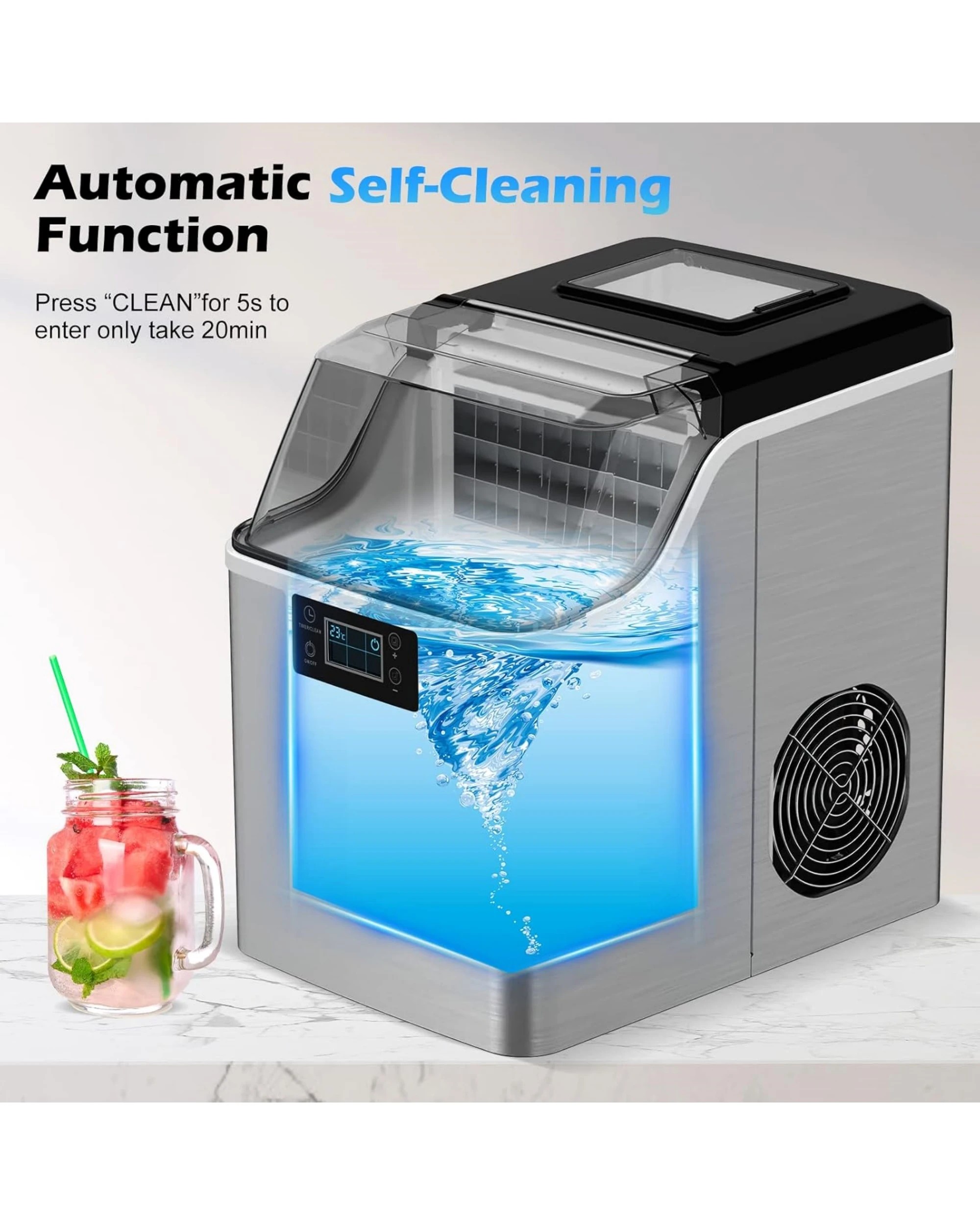 5 Advwin 20kg Ice Maker Machine Clear Cube Making Countertop Home Commercial Ice Cube Maker Machine Stainless Steel, 5 of 8
