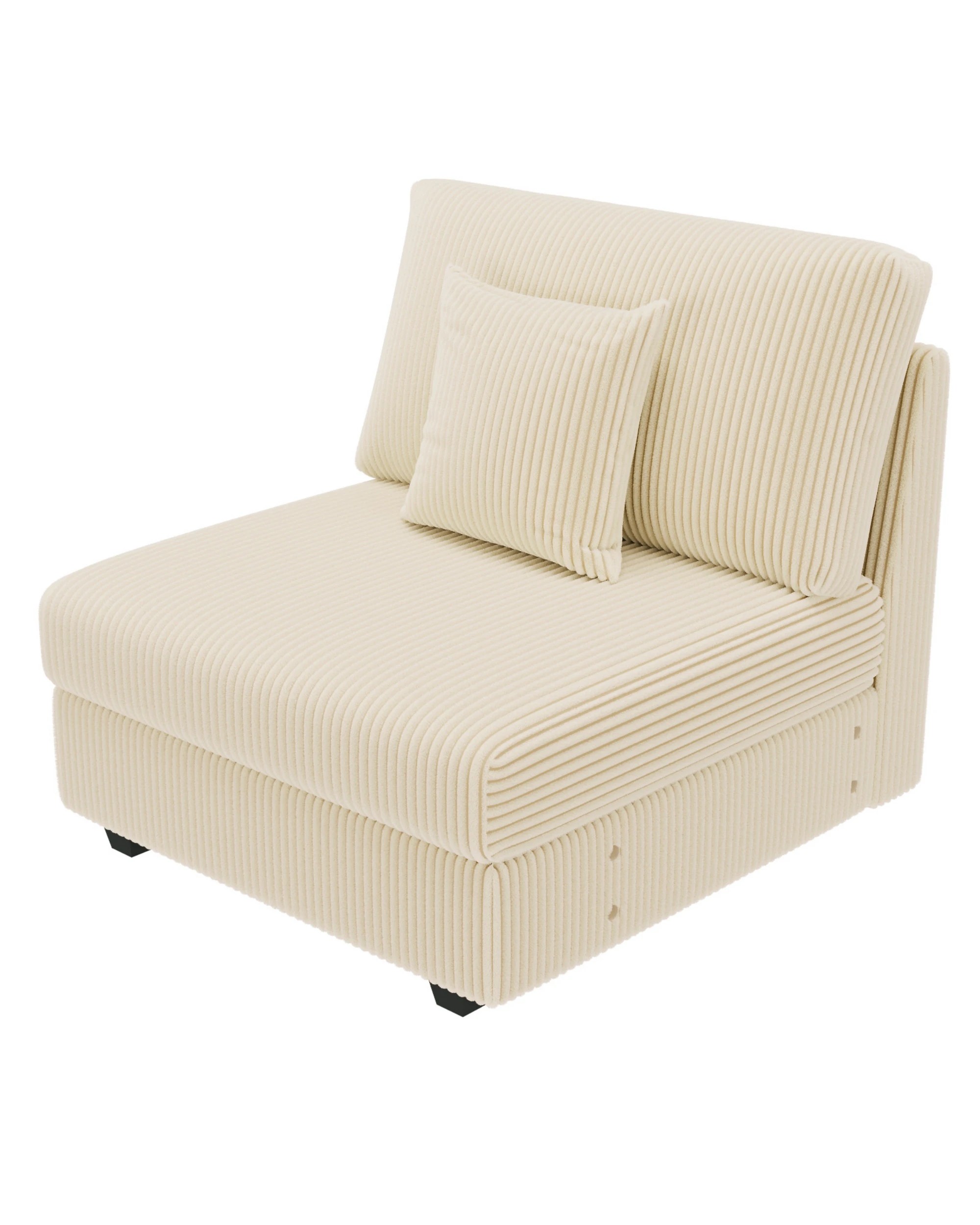 1 Advwin Armless Chair Corduroy Single Sofa Lounge Upholstered Couch W/ Cushion Beige, 1 of 8