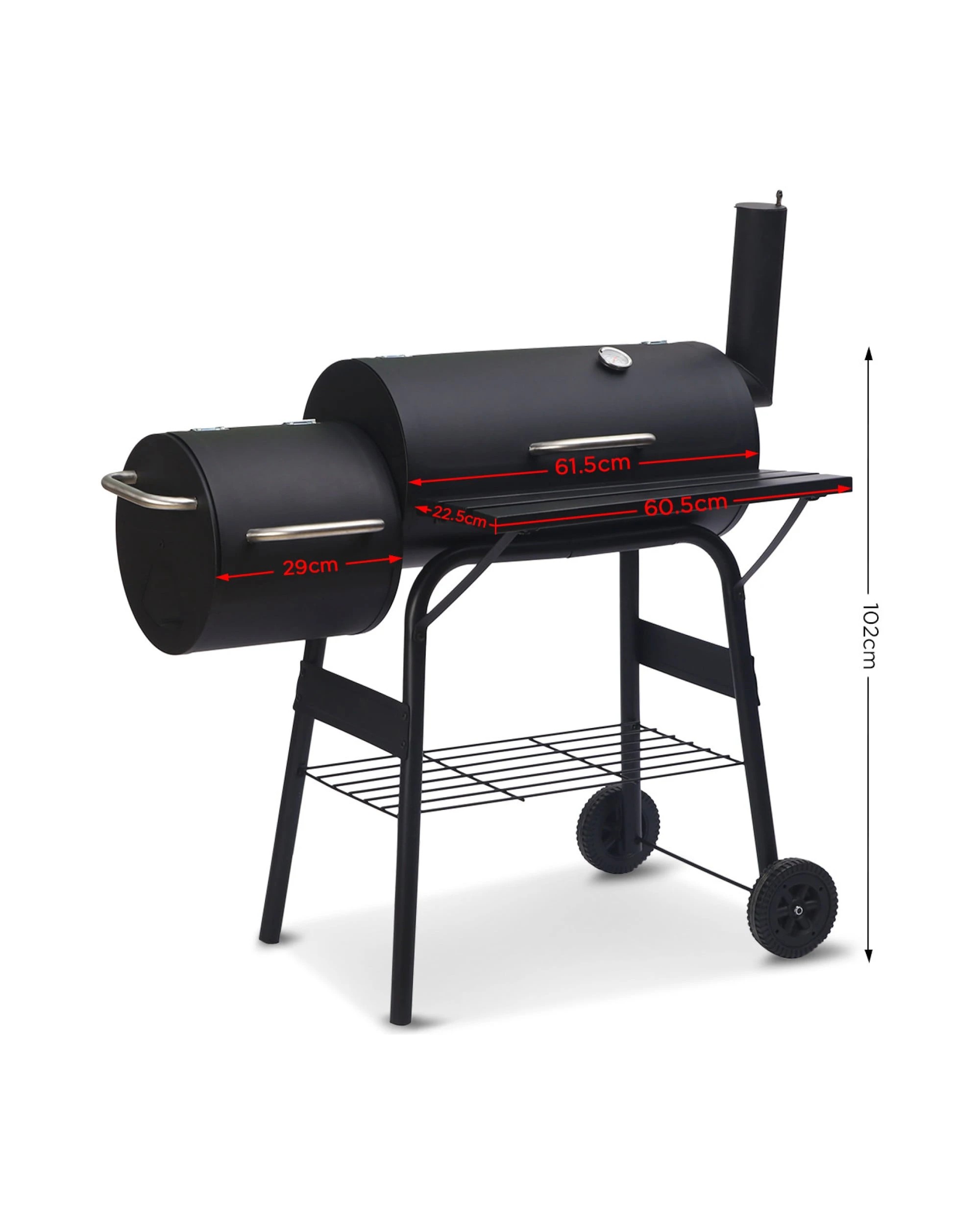 2 Wallaroo 2in1 Portable Barbecue Grill Offset Smoker Thermometer Work Shelf Outdoor BBQ Smoker - Black, 2 of 10