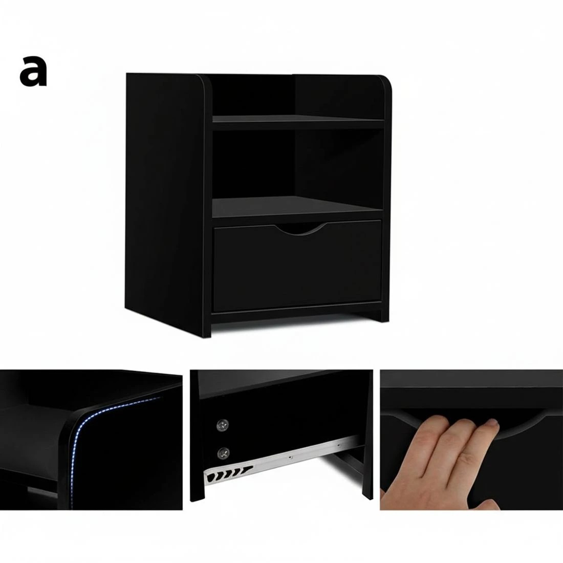 6 Artiss Bedside Table 1 Drawer with Shelf - Black, 6 of 10