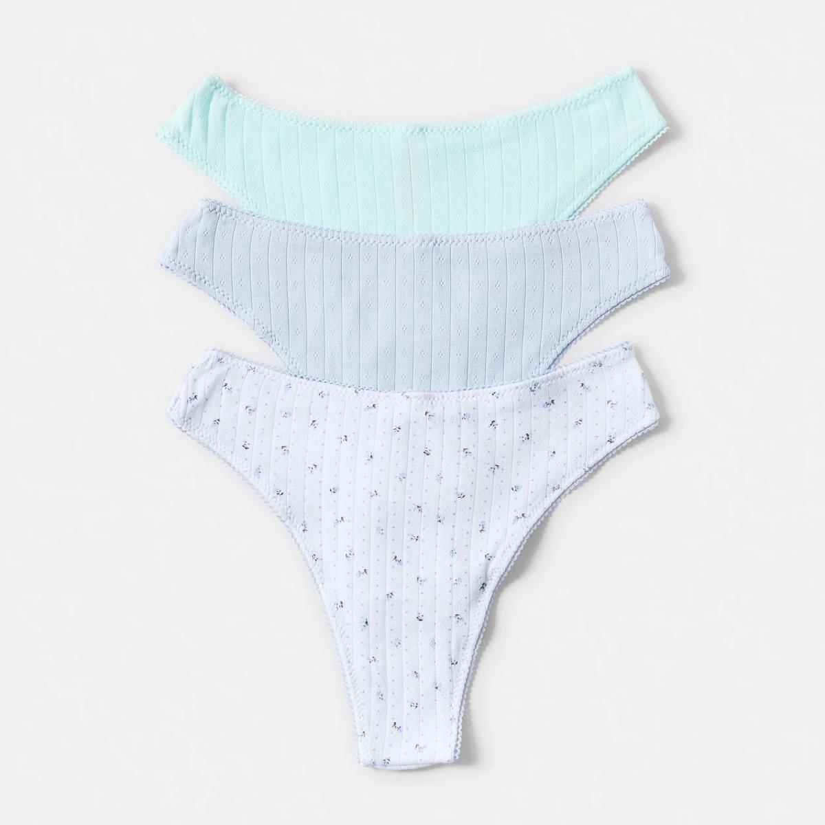 2 3 Pack Pointelle Cheeky Bikini Briefs Floral Dot, Halogen Blue, Bay Breeze, 2 of 9