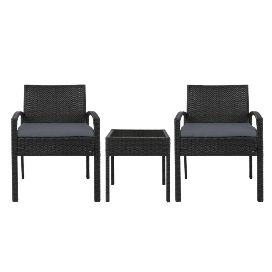 4 Gardeon 3PC Patio Furniture Bistro Set Wicker Outdoor Lounge Setting - Black, 4 of 7