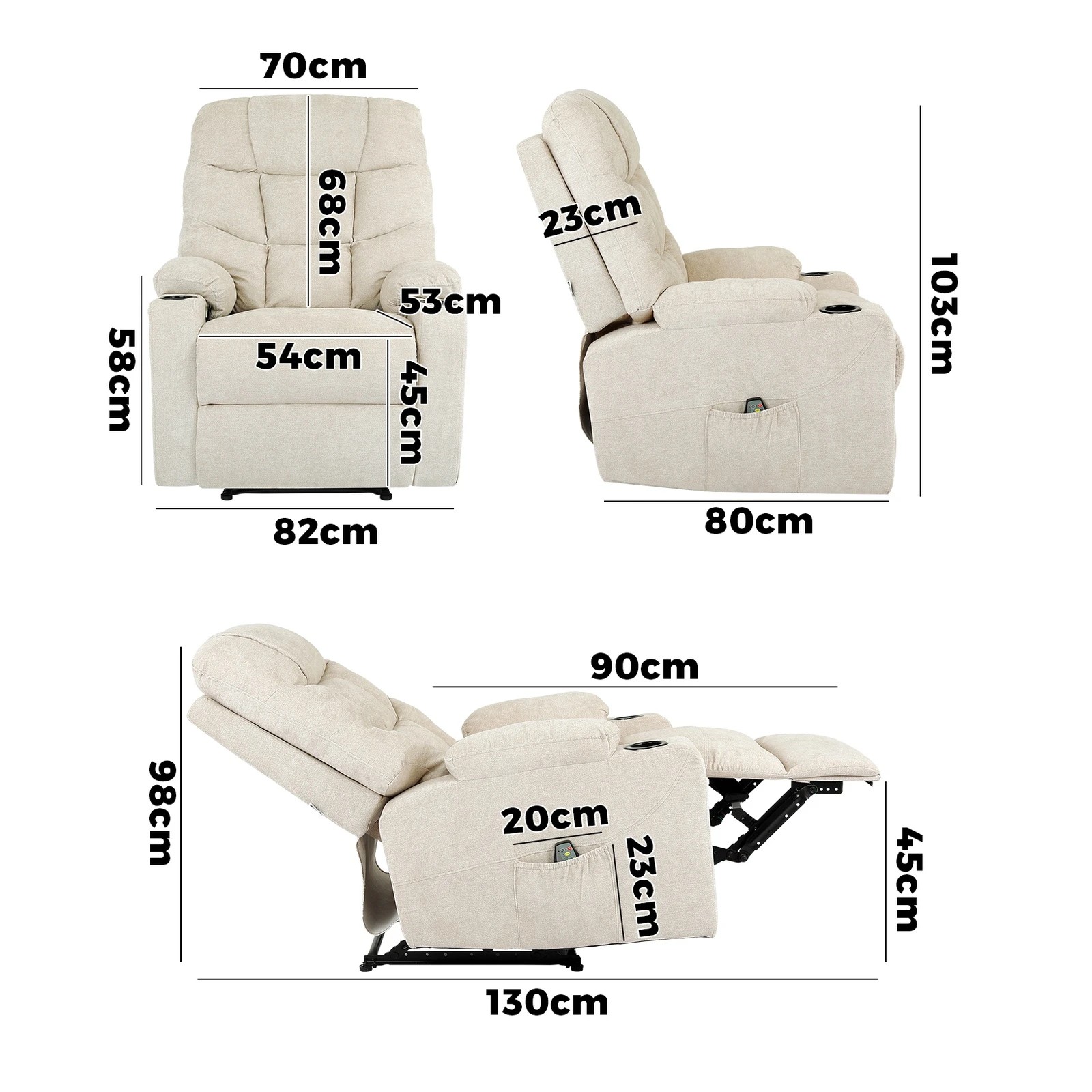 5 Oikiture Recliner Chair Electric Massage Chair Heated Polyester
 - Beige, 5 of 5