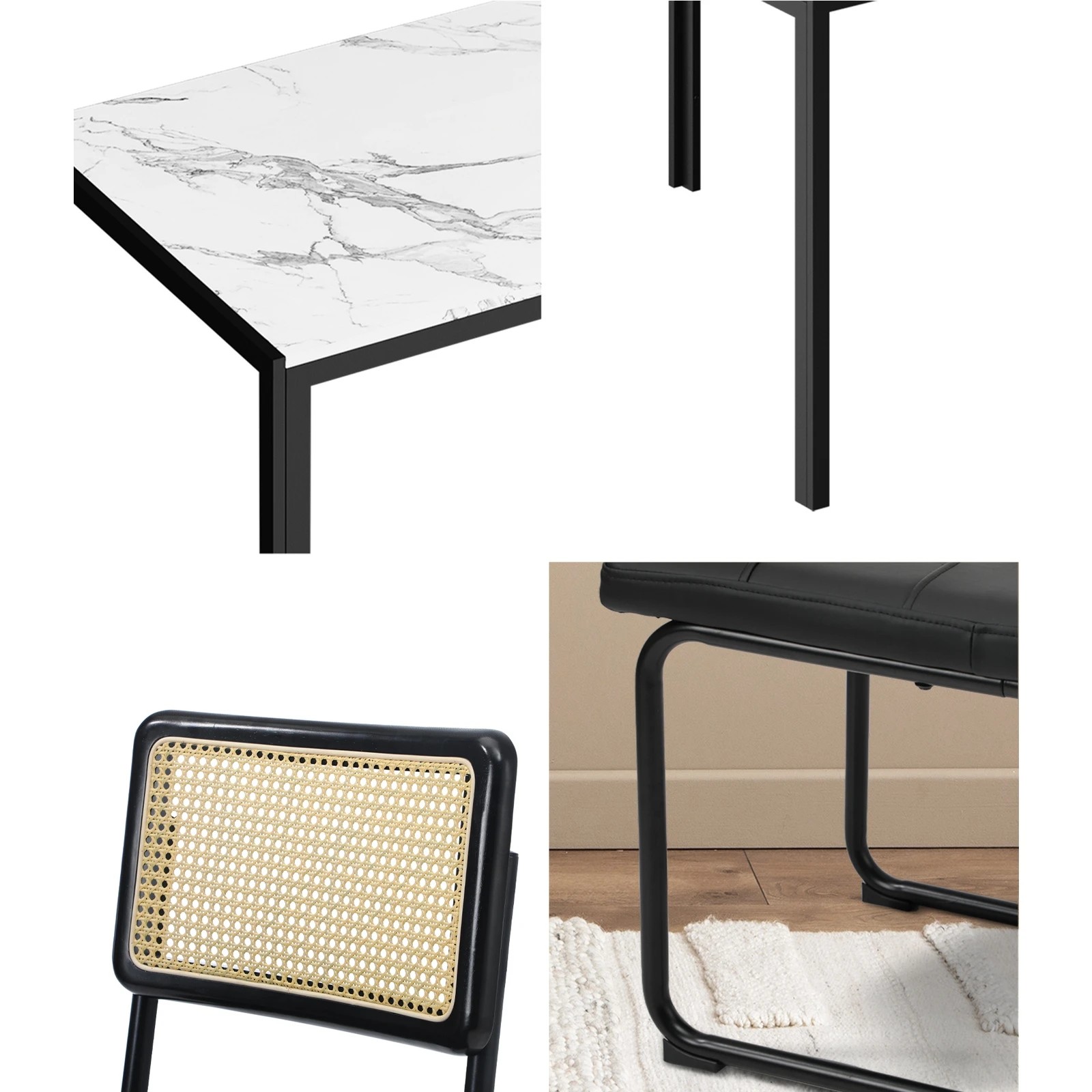 4 Oikiture 120cm Rectangle Dining Table with 4PCS Dining Chairs Leather - Black, 4 of 9