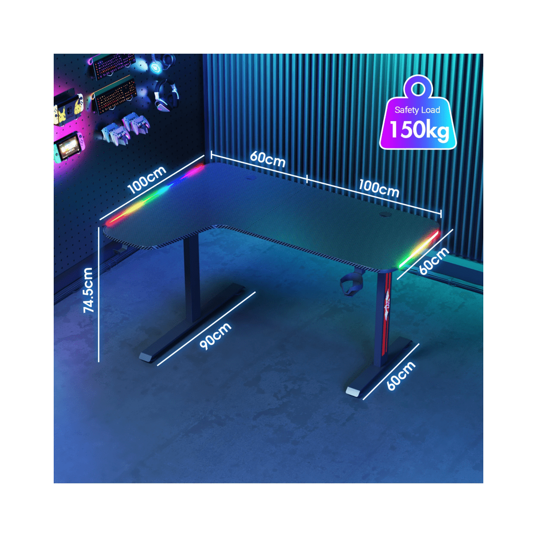 2 Advwin 160cm L Shaped Gaming Desk Rgb Led Light Computer Desk Black, 2 of 9