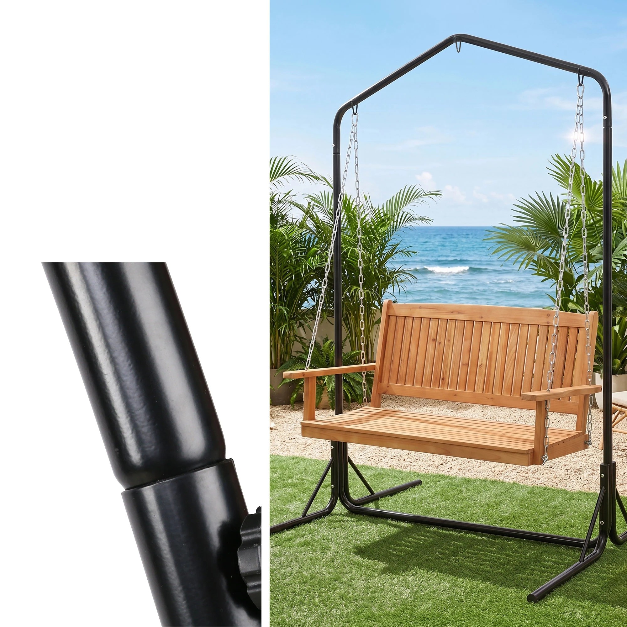 7 Gardeon Wooden 2-Seater Outdoor Swing Chair with Stand Hanging Chair Patio Garden Furniture 200kg Capacity - Multi, 7 of 7