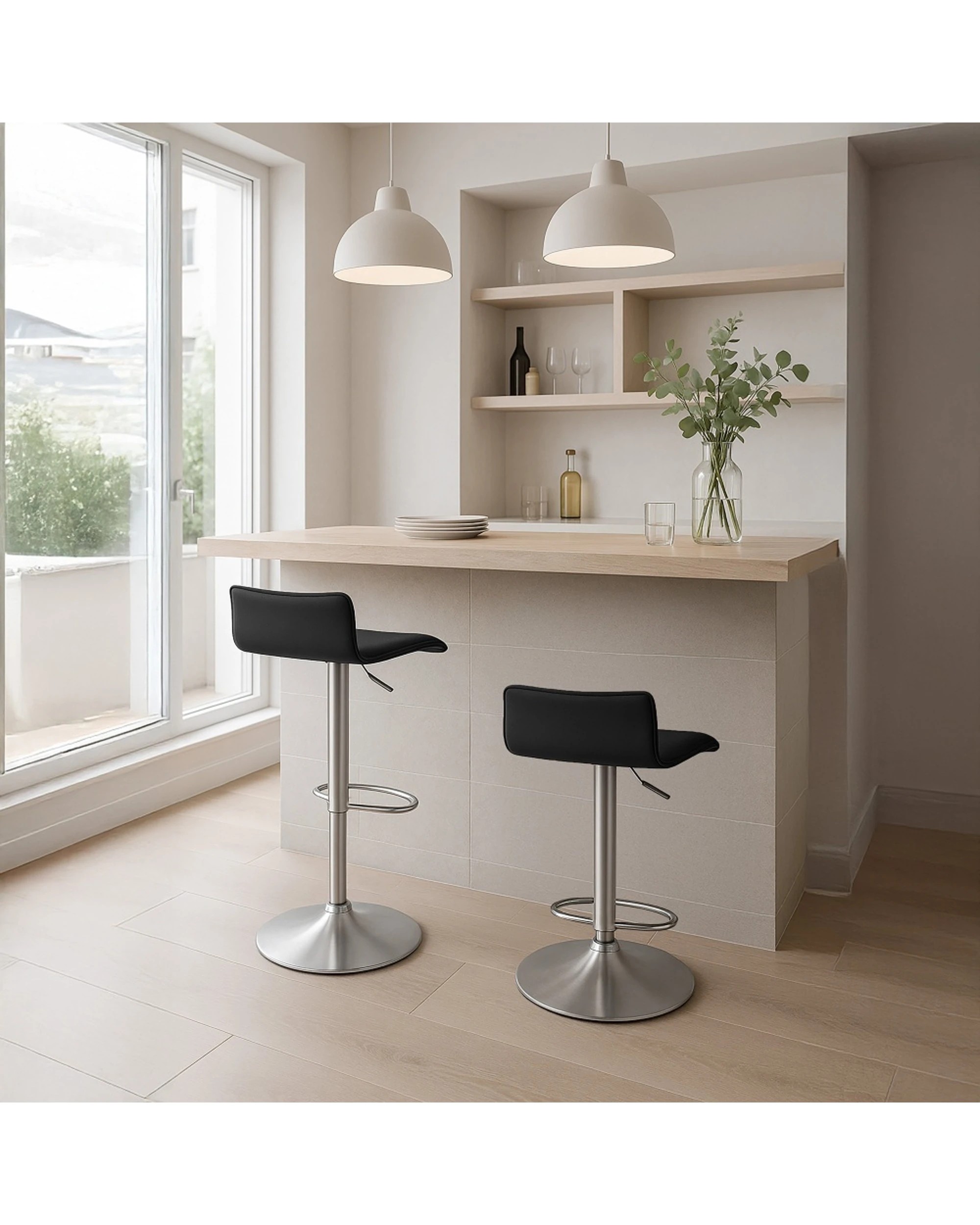 5 Urban Style 2pc Craig Bar Stool Set Gas Lift Chair Furniture Chrome - Black, 5 of 9