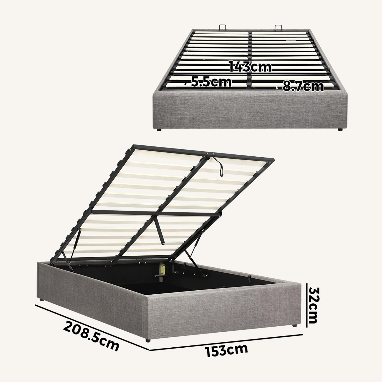 10 Oikiture Bed Frame Queen Size Gas Lift Base With Storage
 - Grey, 10 of 10