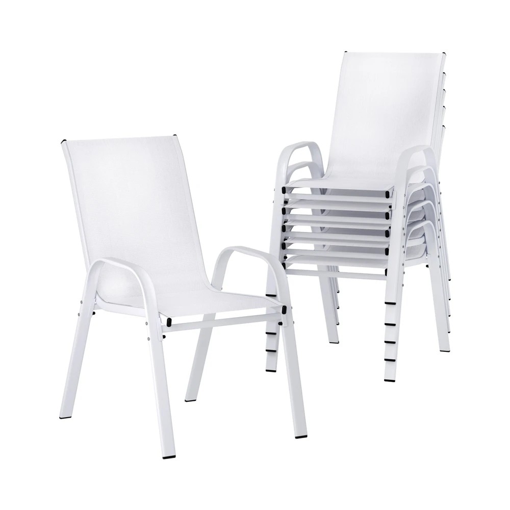 1 Gardeon 6PC Outdoor Dining Chairs Stackable Lounge Chair Patio Furniture - White, 1 of 5
