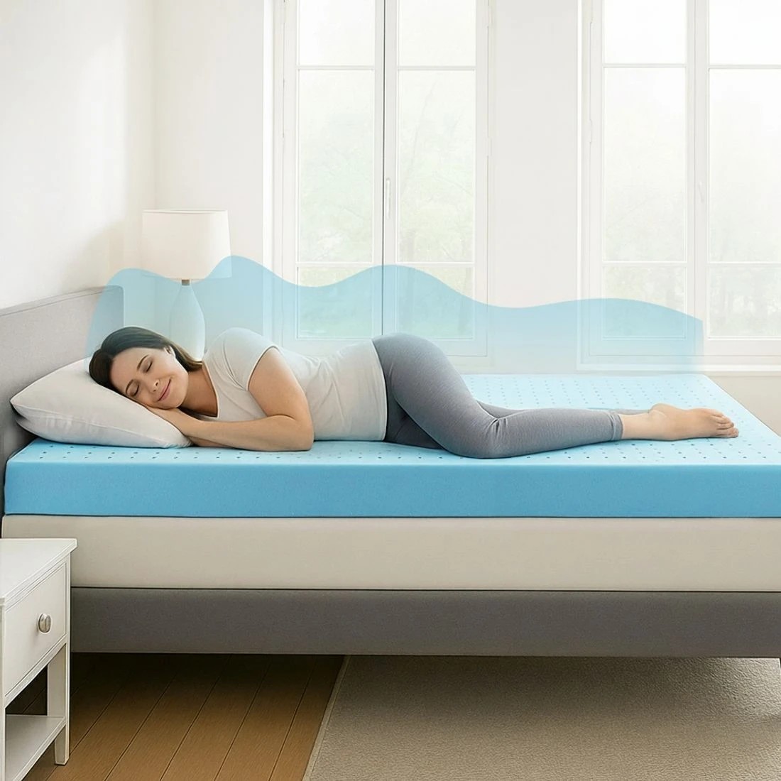 4 Giselle 12cm Memory Foam Mattress Topper Ventilated Cool Gel Bamboo Cover Double - Double Bed - Blue, 4 of 10