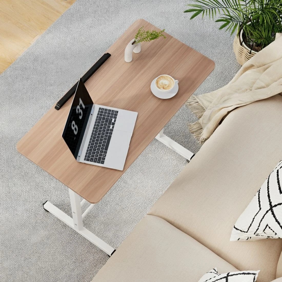 3 Artiss Laptop Desk Table Adjustable 80CM Light Wood - Brown, 3 of 6