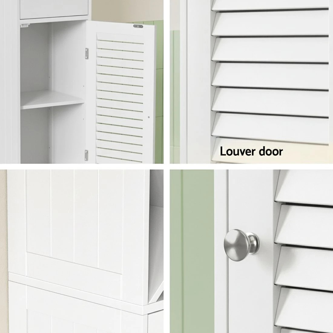 5 Artiss Bathroom Storage Cabinet 170cm Tall Slim Organiser Toilet Corner Adjustable Shelf Louver - White, 5 of 6