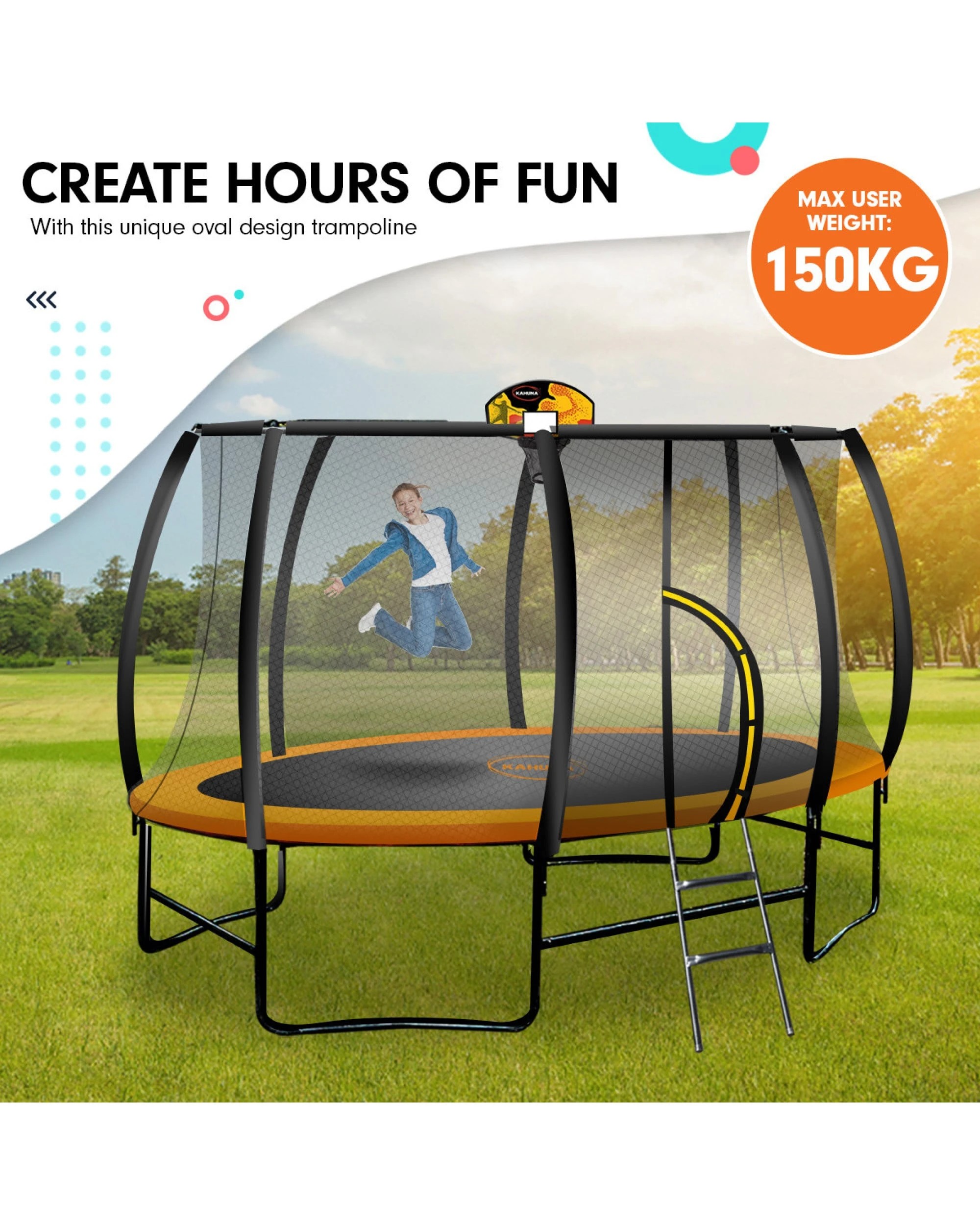 10 Kahuna Trampoline 8 ft x 14 ft Oval with Basketball Set - Orange, 10 of 10