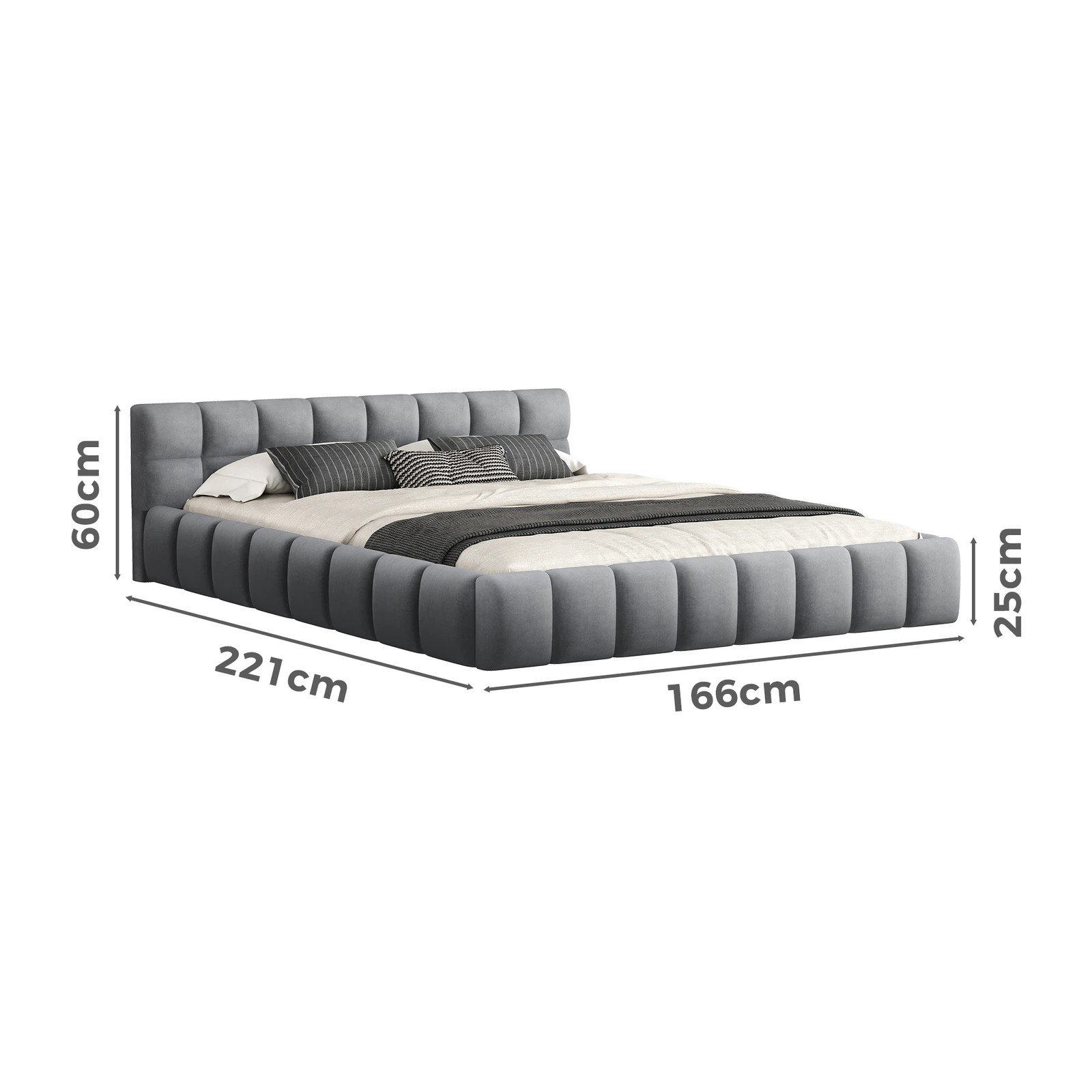 7 Alfordson Bed Frame Queen Size Tufted Headboard Foundation Velvet Talmon - Grey, 7 of 10