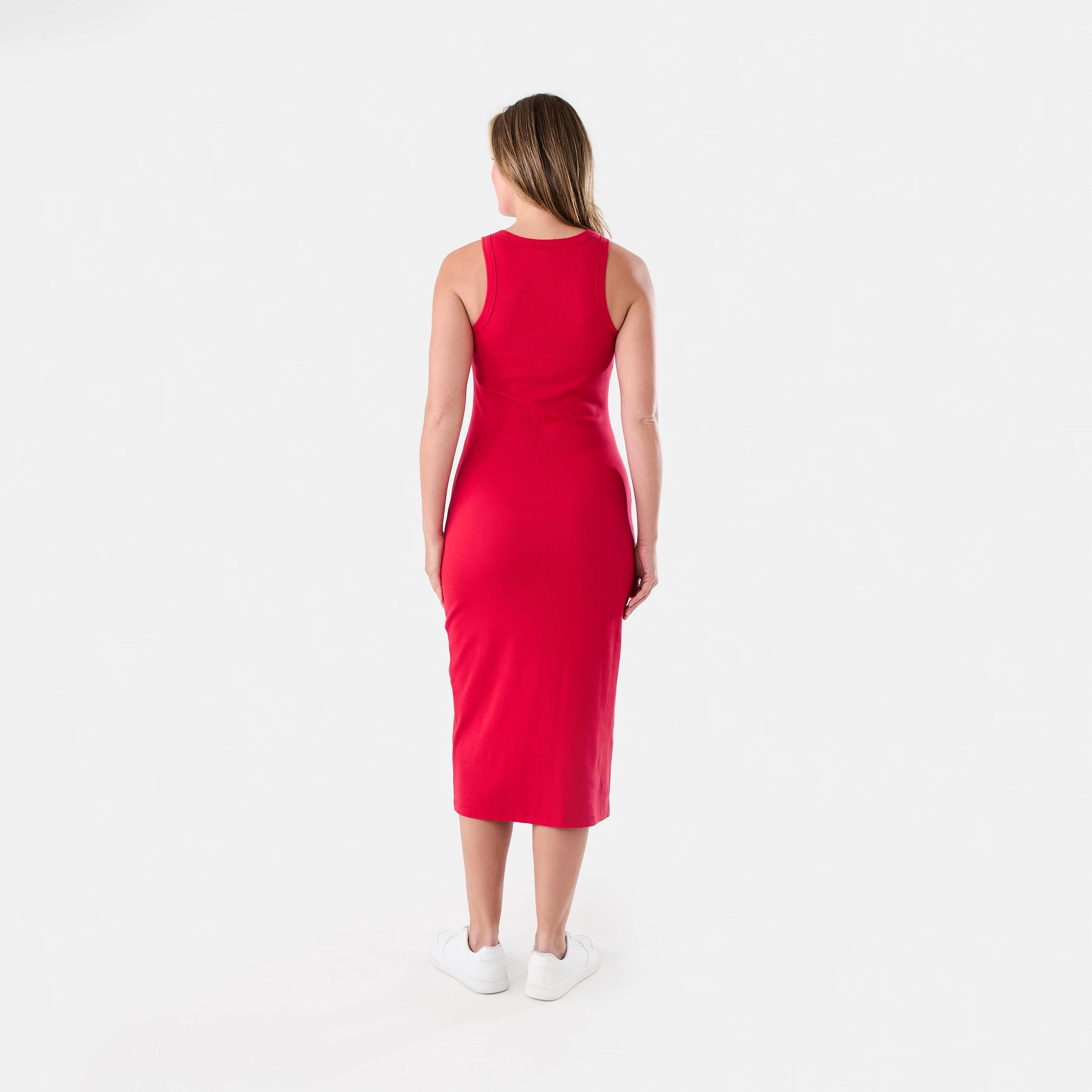 3 Sleeveless Padded Rib Midi Dress Strawberry, 3 of 5