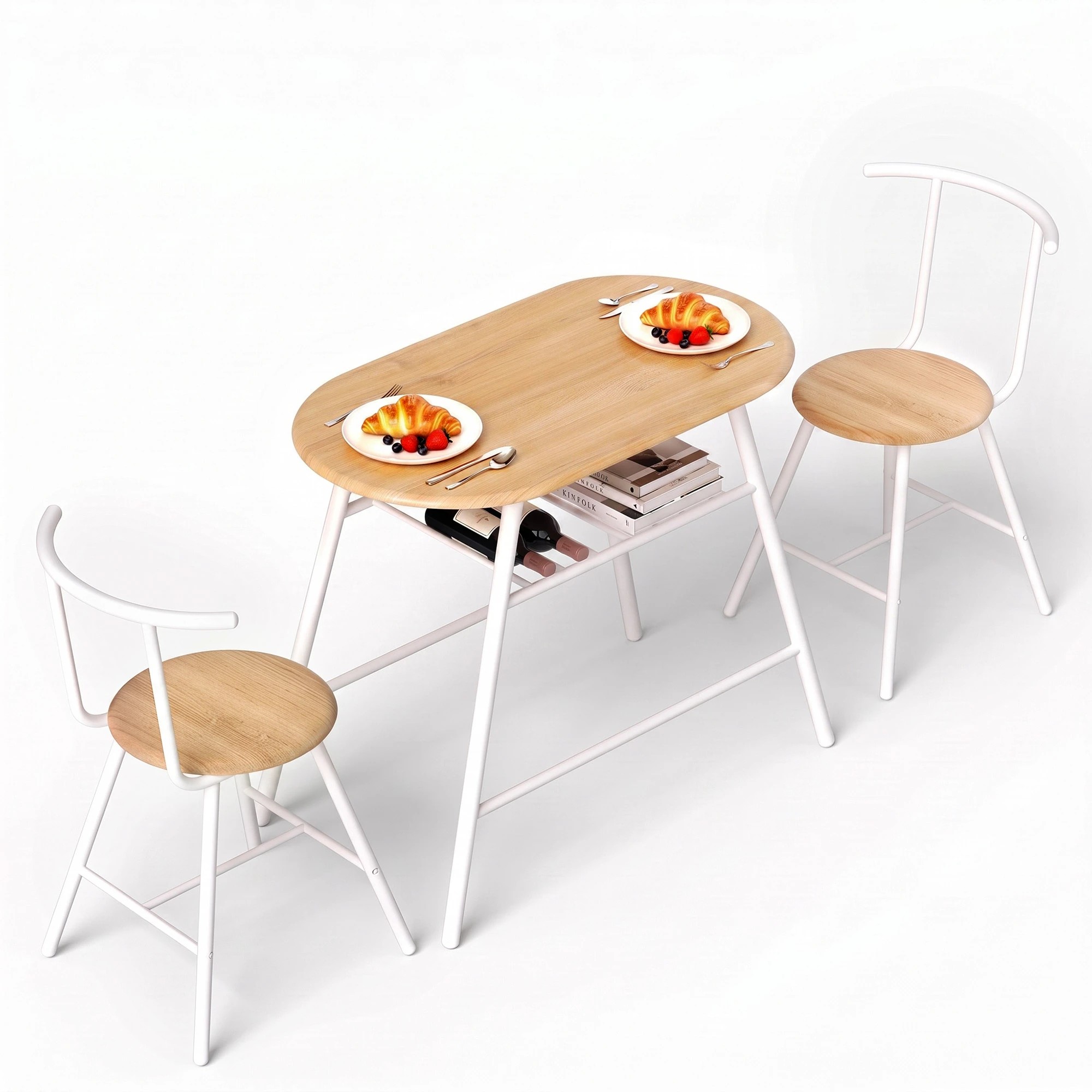 1 Artiss Oval Dining Table Set 3PC Space-Saving Bistro Kitchen Storage Wine Rack - Multi, 1 of 10