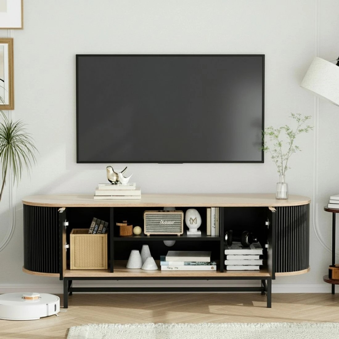 6 Artiss TV Unit Entertainment Unit Storage Cabinet Black - Brown, 6 of 10