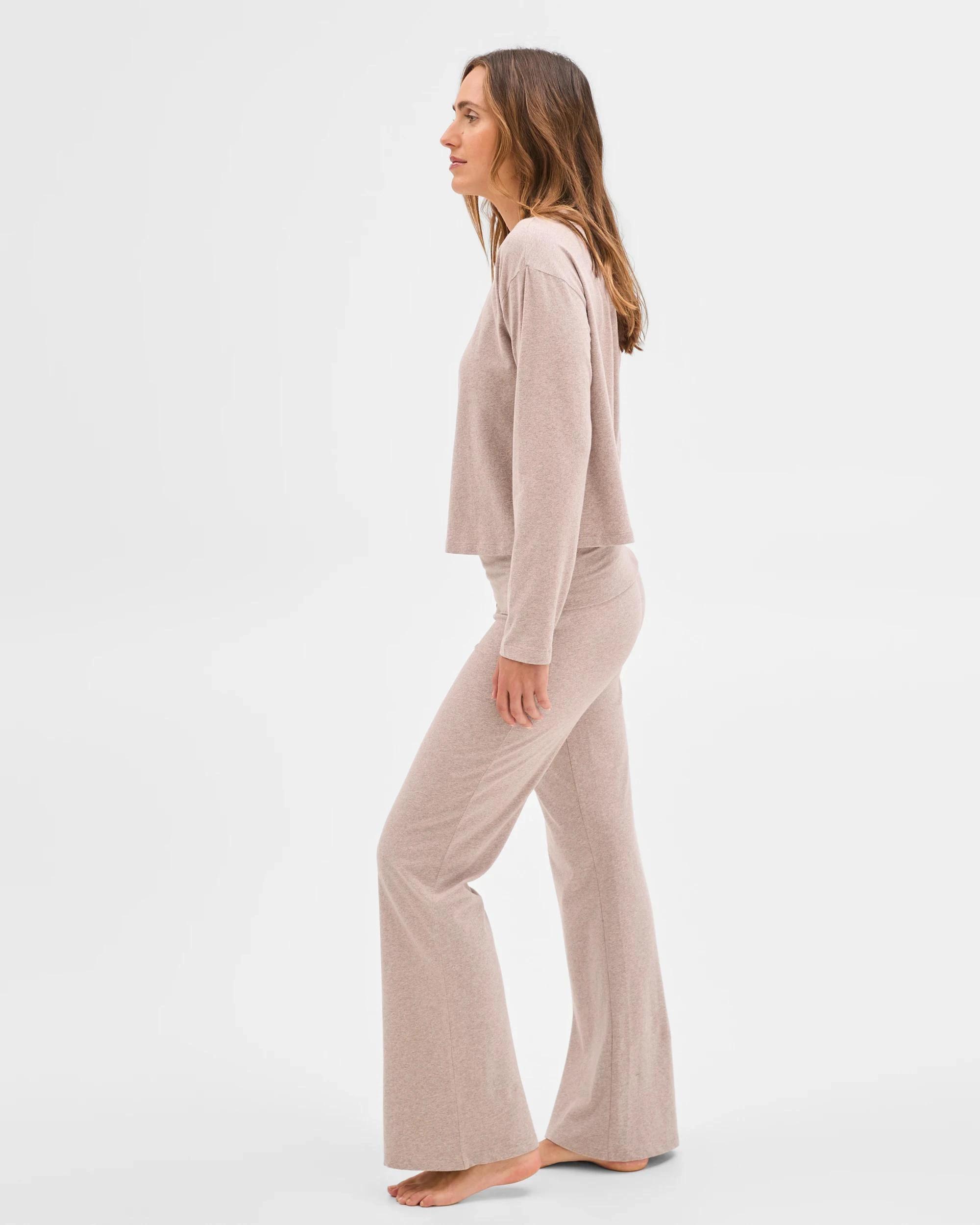 2 Lily Loves Australian Cotton Folded Waist Flare Leg Sleep Pants MUSHROOM, 2 of 7