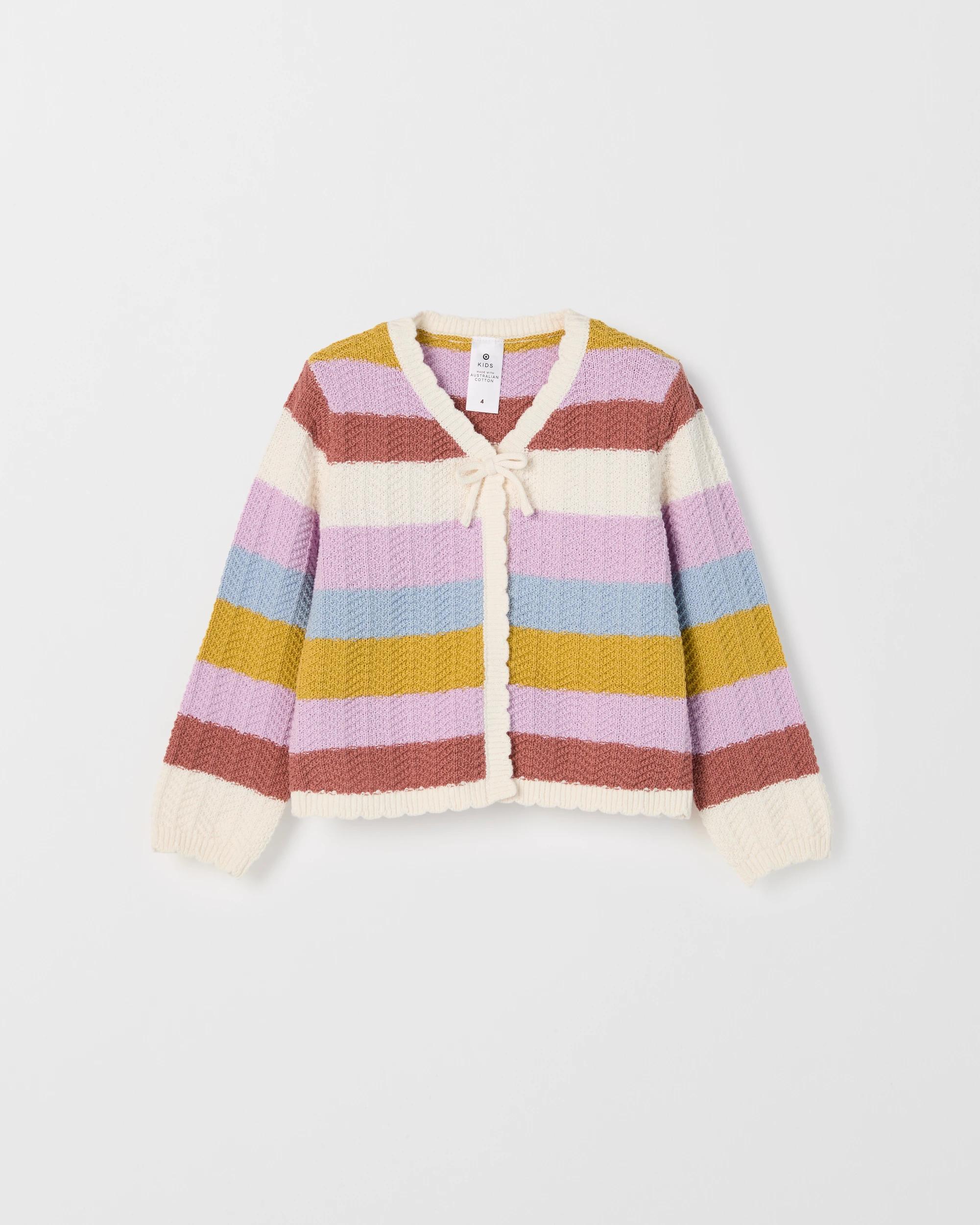 1 Target Kids Australian Cotton Crochet Co-Ord Cardigan MULTI STRIPE, 1 of 2