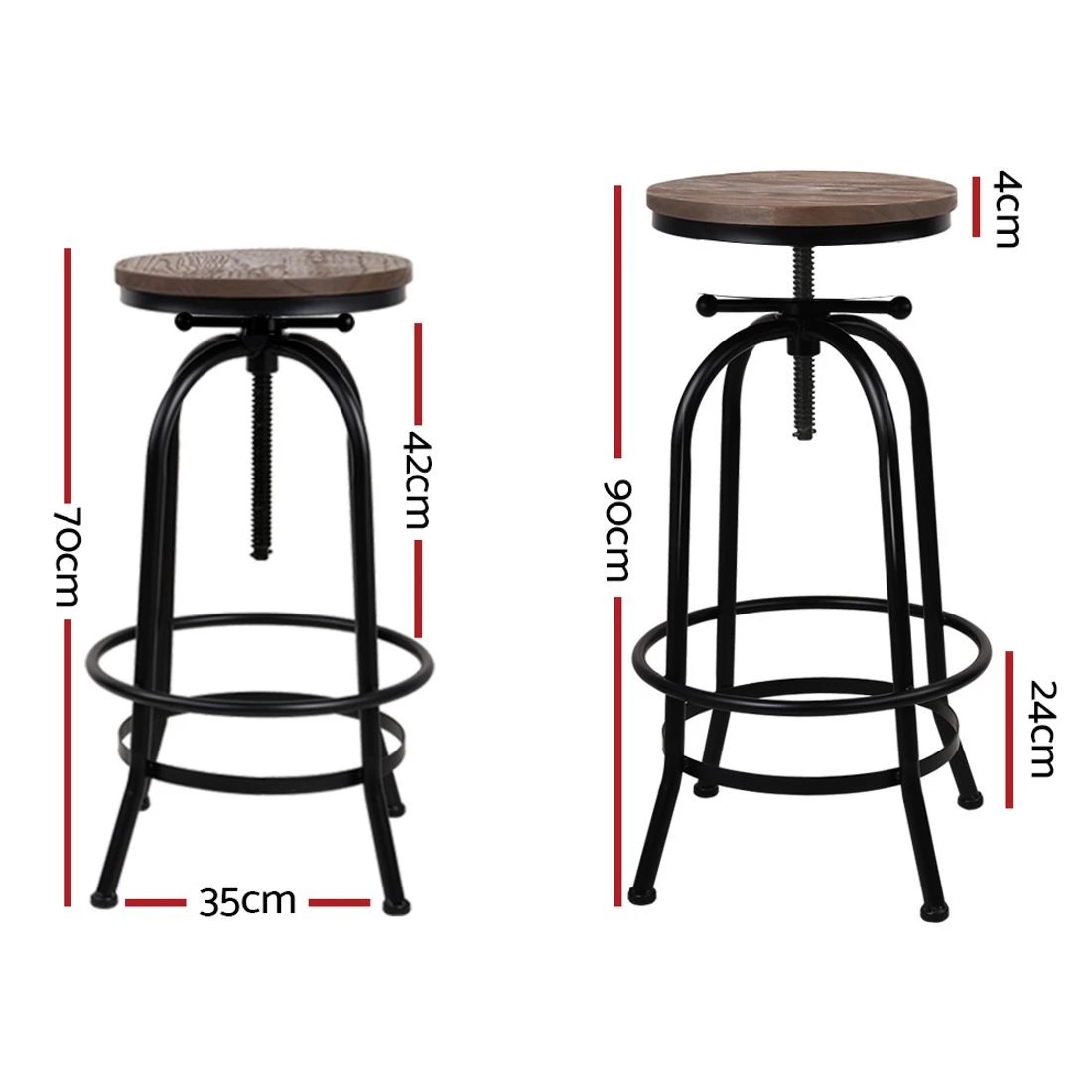 3 Artiss 3x Bar Stool Backless Swivel Counter Barstools 70-90cm Seat Height Adjustable Industrial - Black, 3 of 4