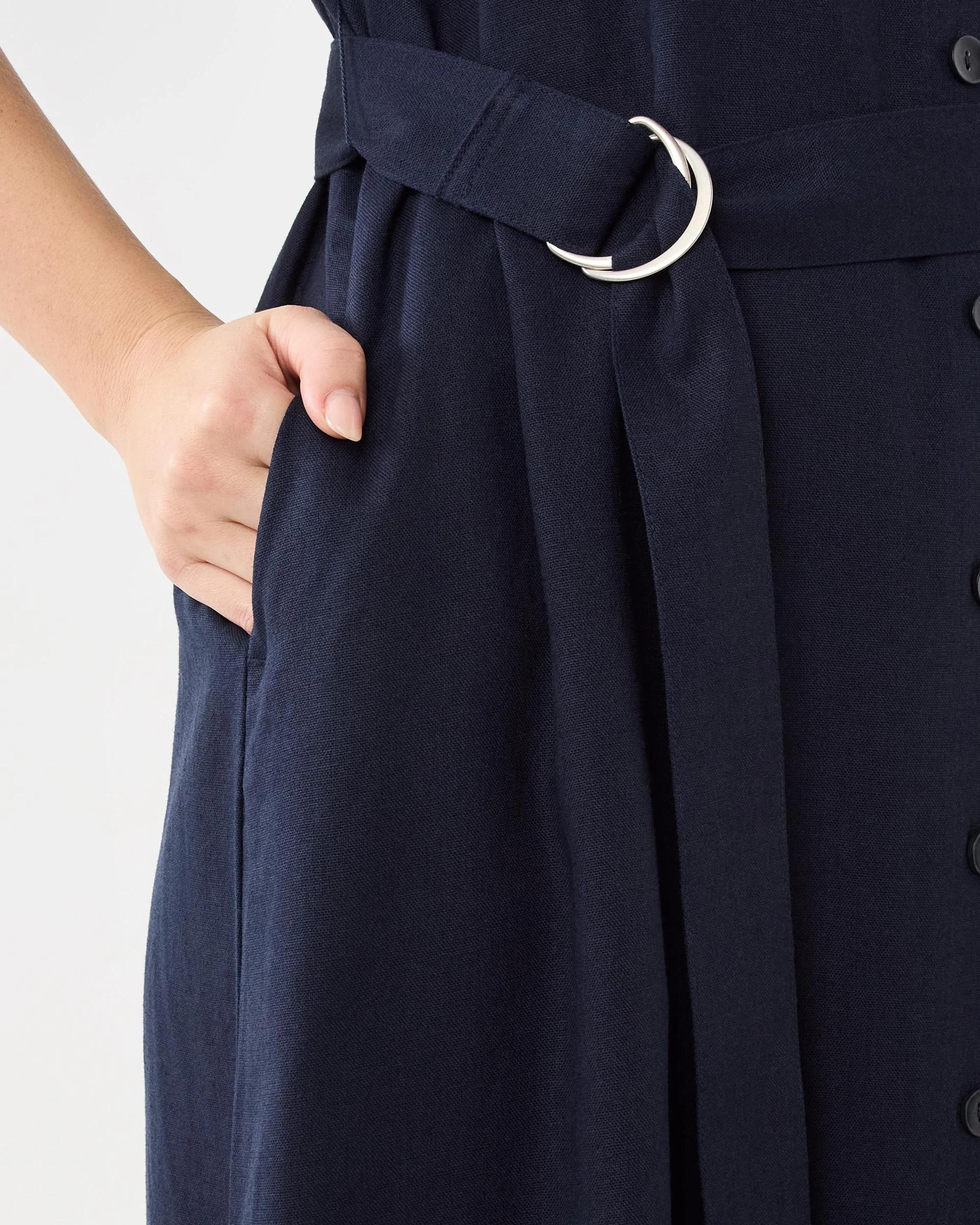 8 Short Sleeve Belted Midi Shirt Dress Navy Blaze, 8 of 8