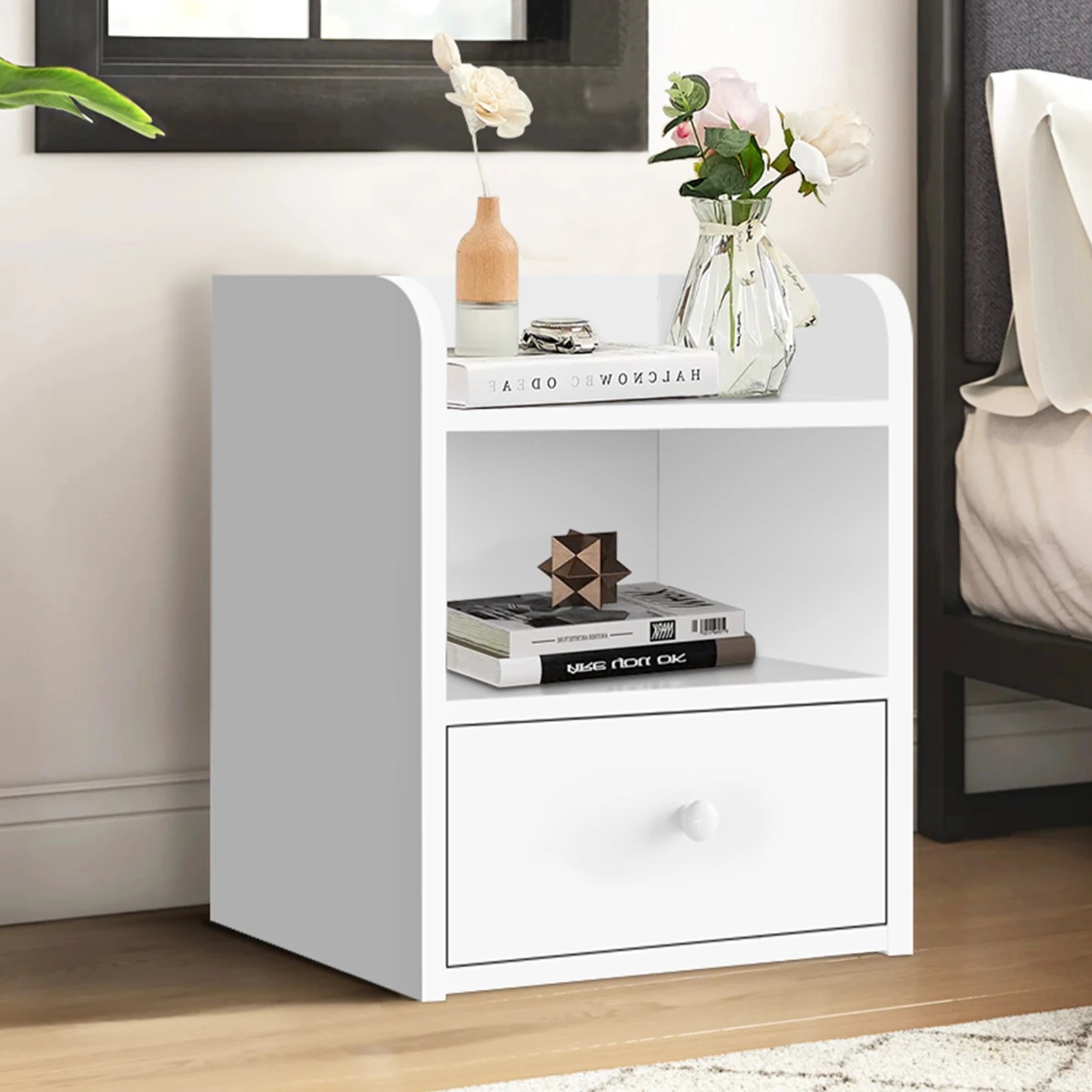 2 Alfordson 2x Bedside Table Nightstand Storage Cabinet Side End 1 Drawer - White, 2 of 8