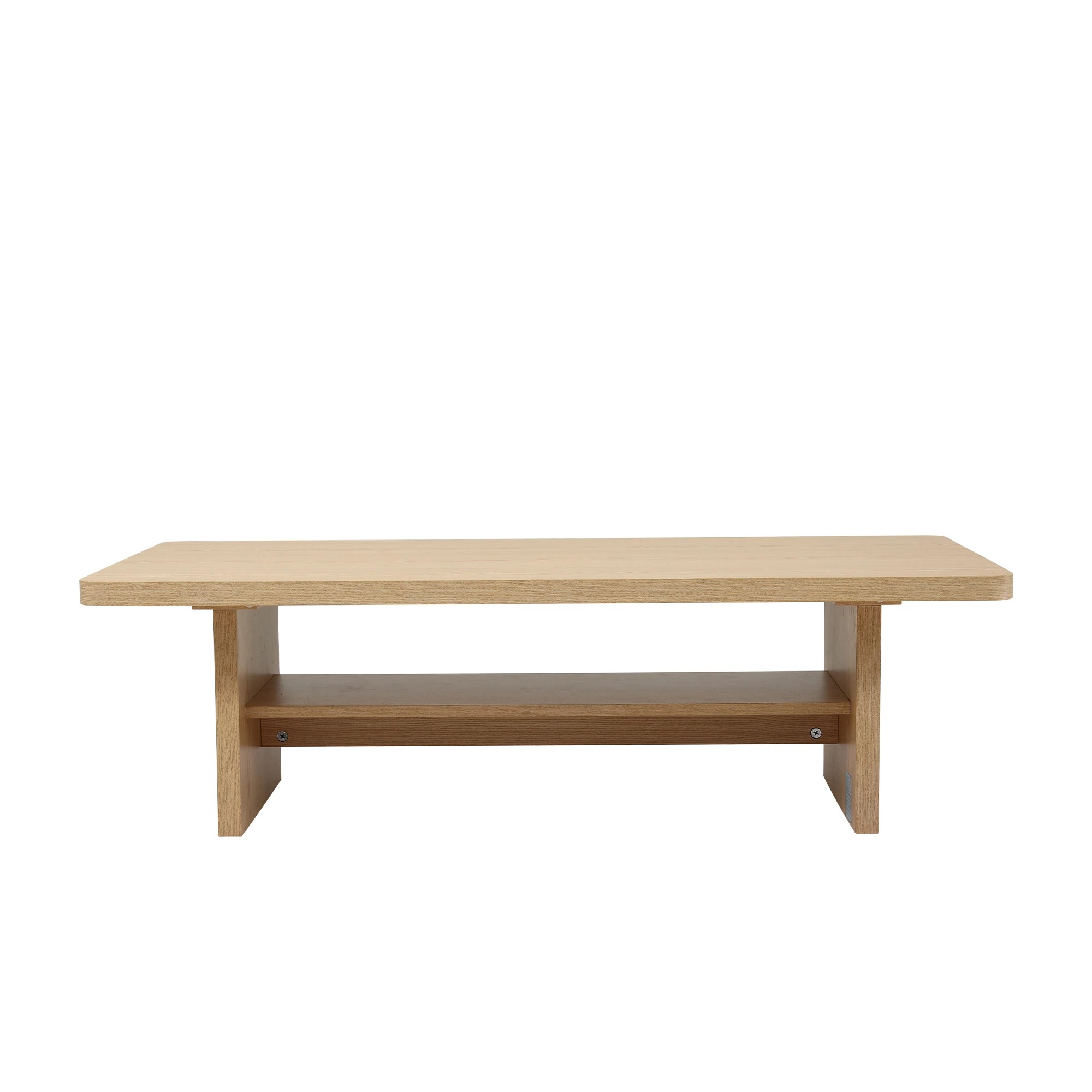 4 Artiss Table 110cm Center Table with 2-Tier Open Storage Shelf Safe Round Corner Wood - Natural, 4 of 7