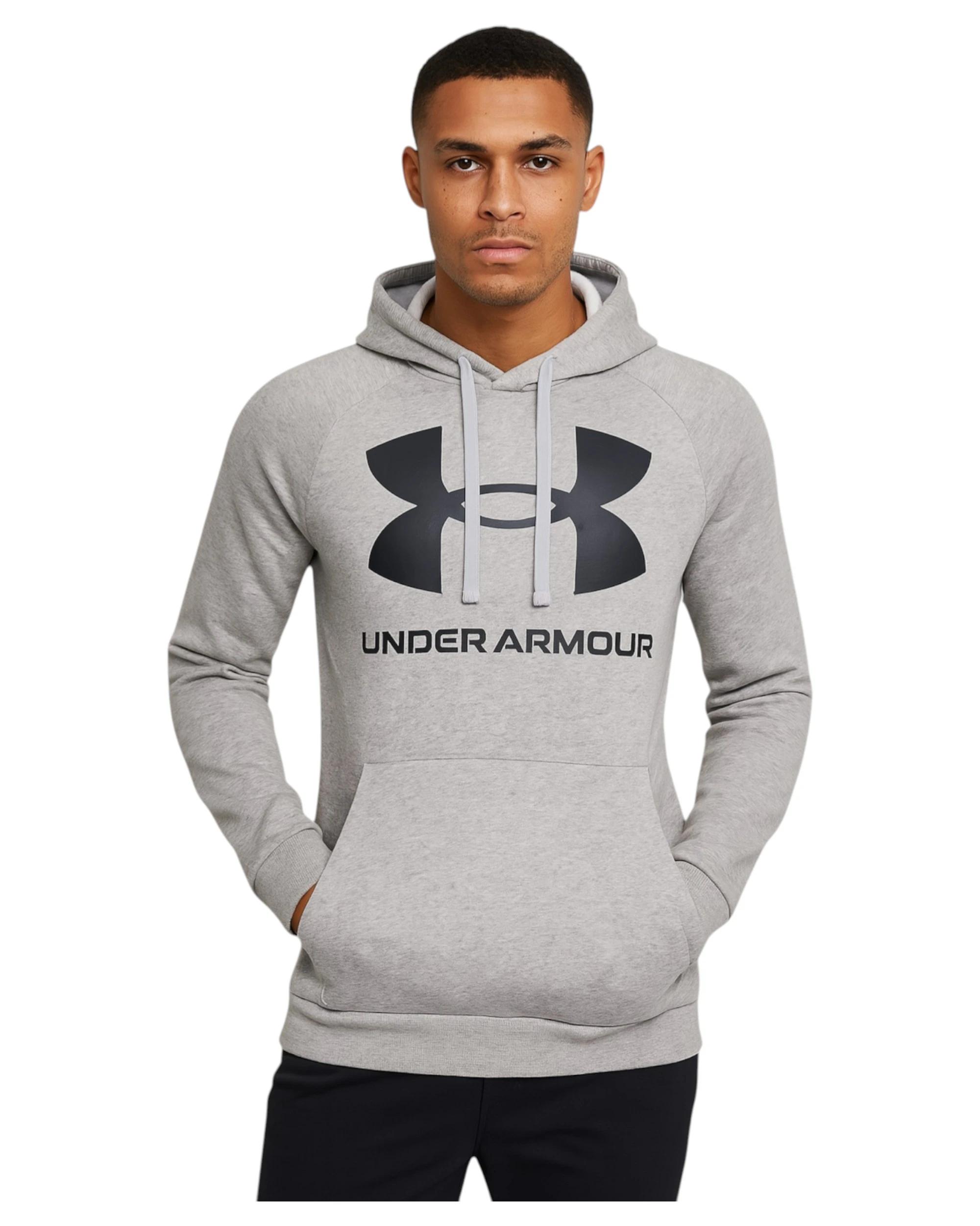 1 Under Armour Mens Ua Rival Fleece Big Logo Hoodie Sweatshirt Mod Gray/Light Heather/Black GRAY/LIGHT HEATHER/BLACK, 1 of 1