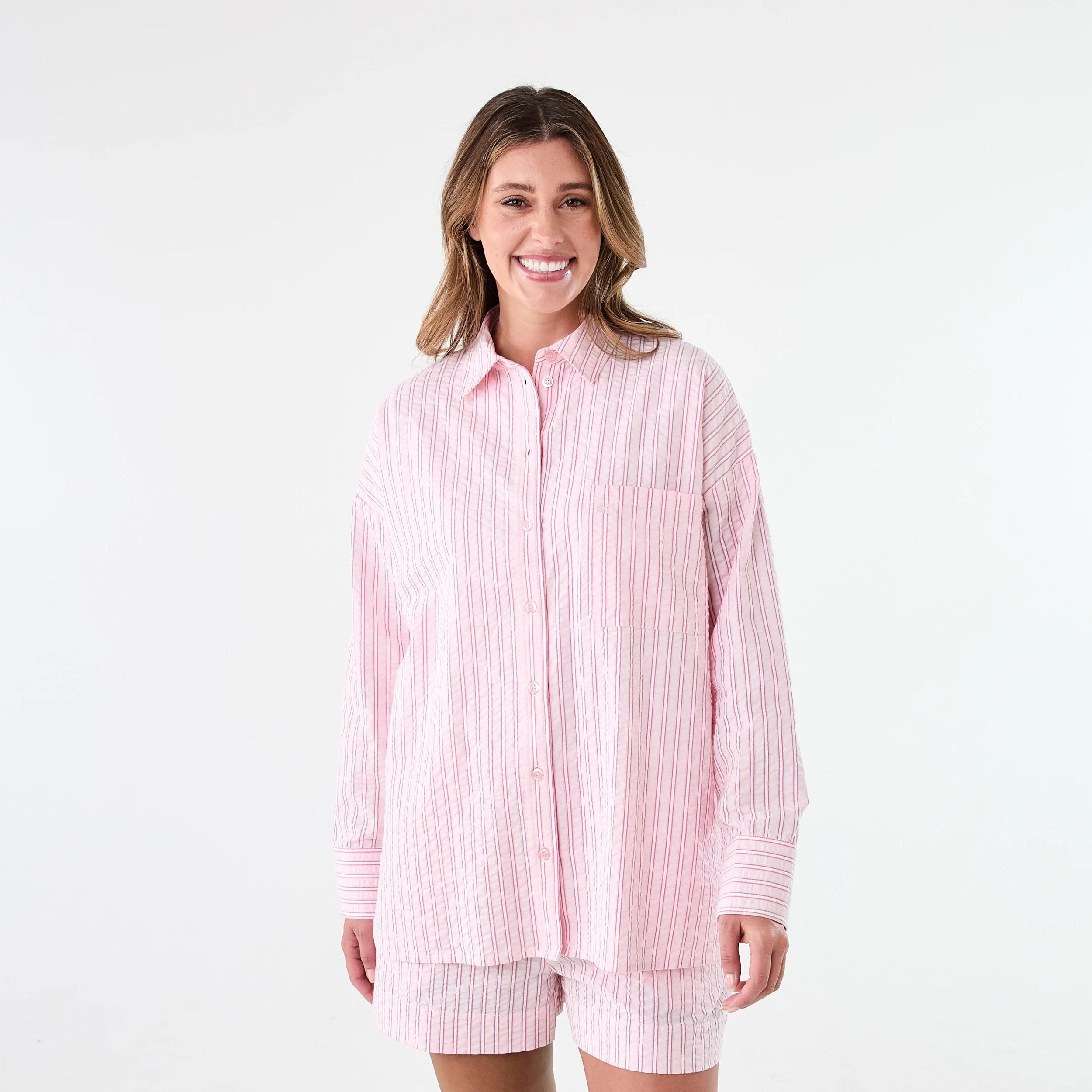 2 Long Sleeve Oversized Seersucker Shirt S Strp Sb, 2 of 9