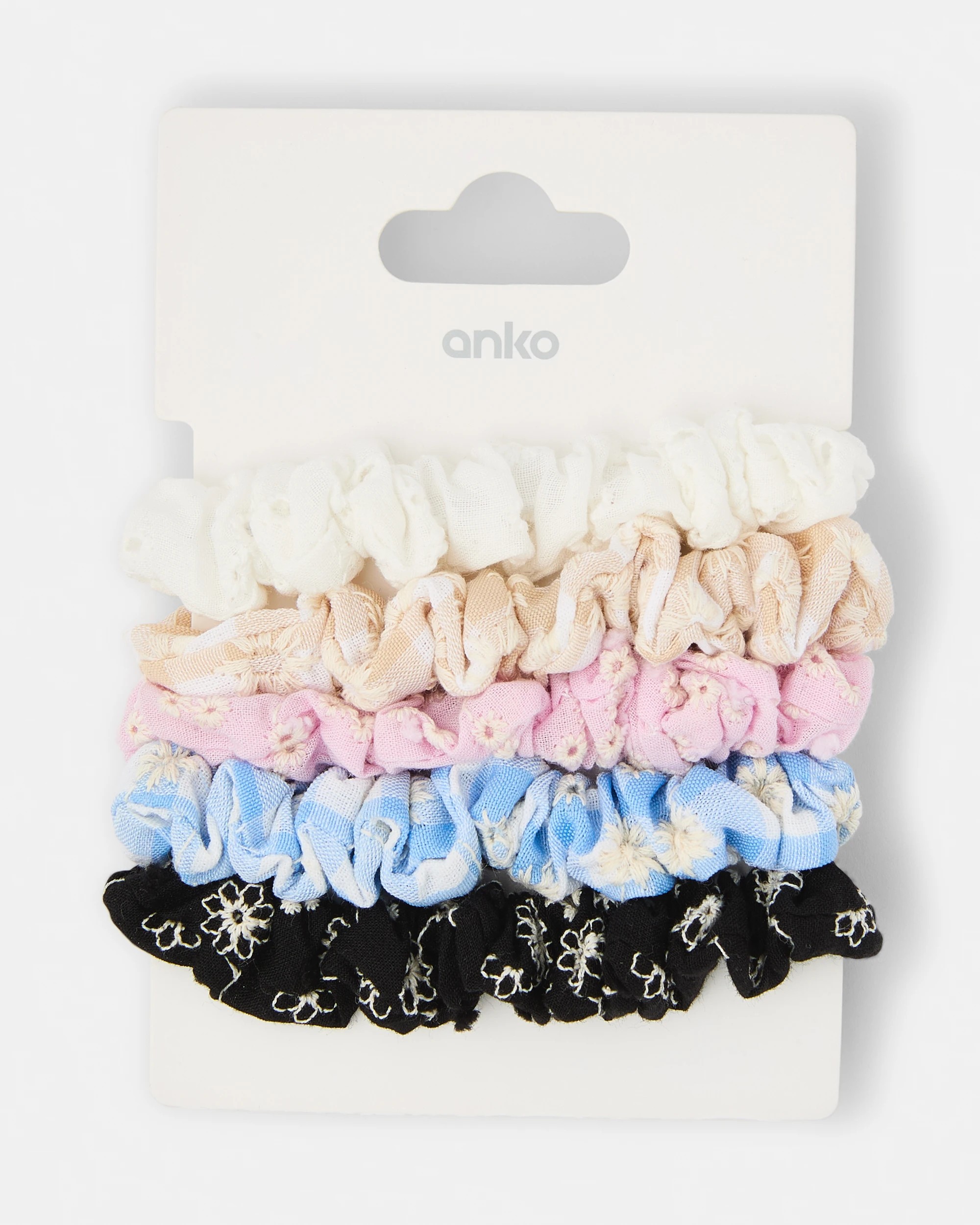 5 5 Pack Embroidered Mini Flower Hair Scrunchies, 5 of 5