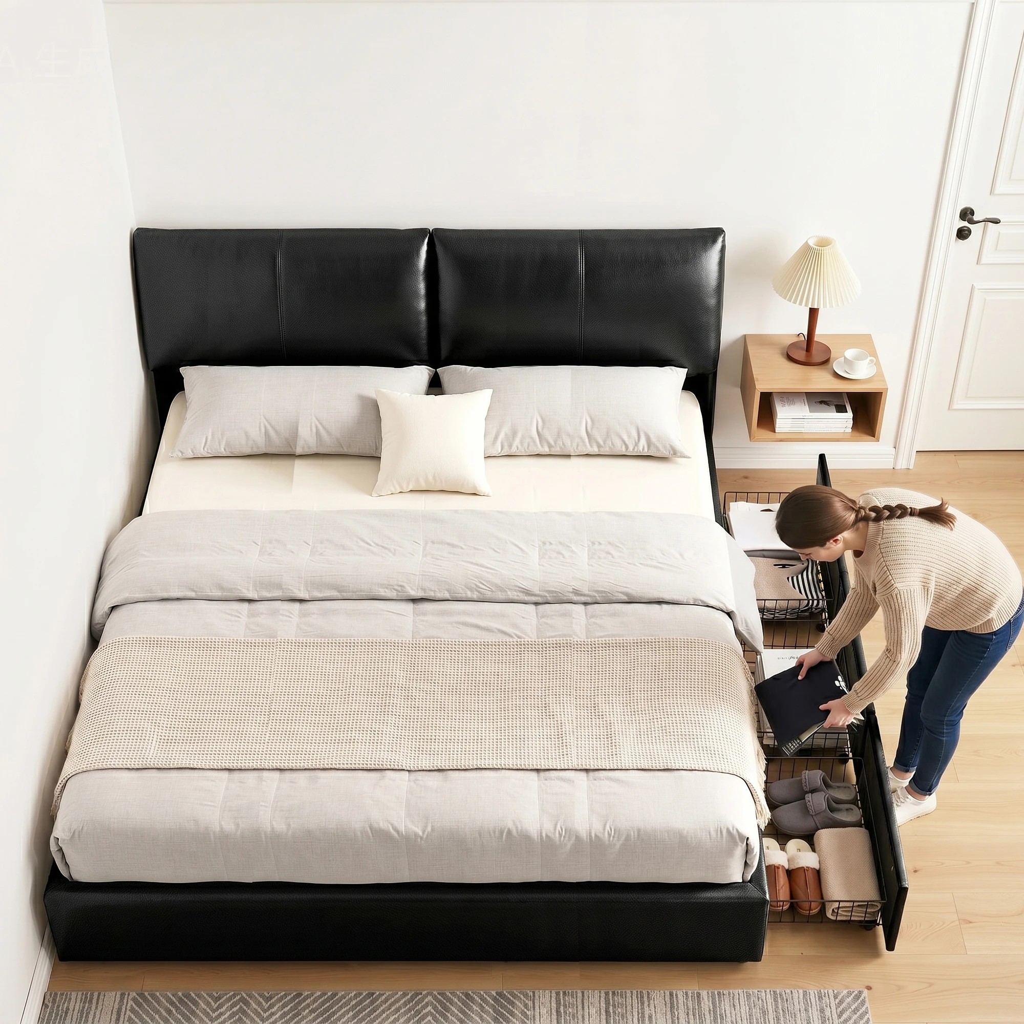 6 Artiss King Bed Frame Gas Lift Storage 3 Drawers Adjustable Headboard Platform Bed - Black, 6 of 9