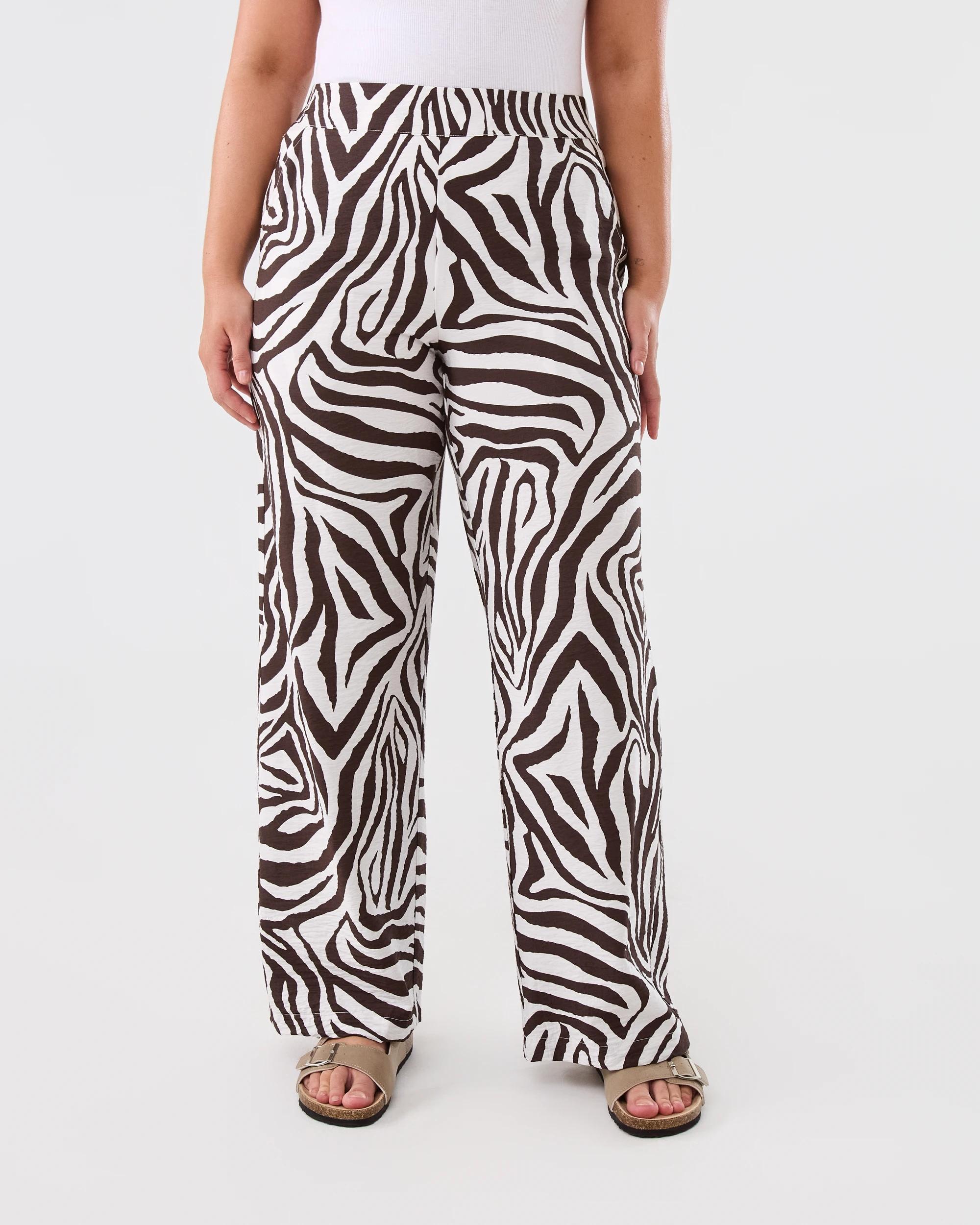 1 Printed Satin Pants Choc Zebra, 1 of 5