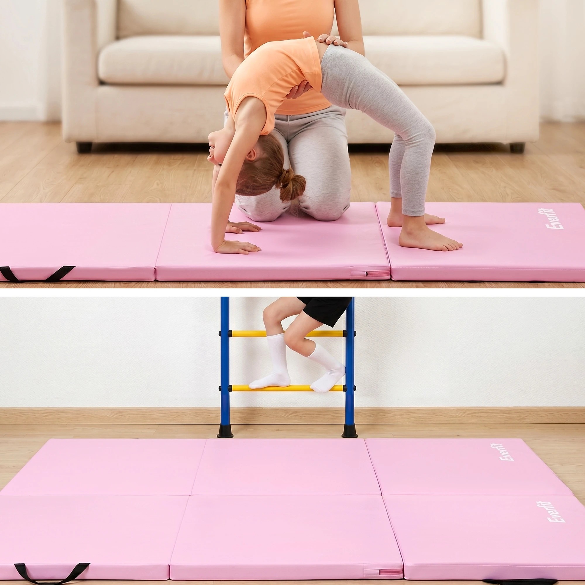 7 Everfit 180x60cm Gymnastics Mats Folding Exercise Floor Mat Portable 3 Fold Tumbling Mat - Pink, 7 of 7