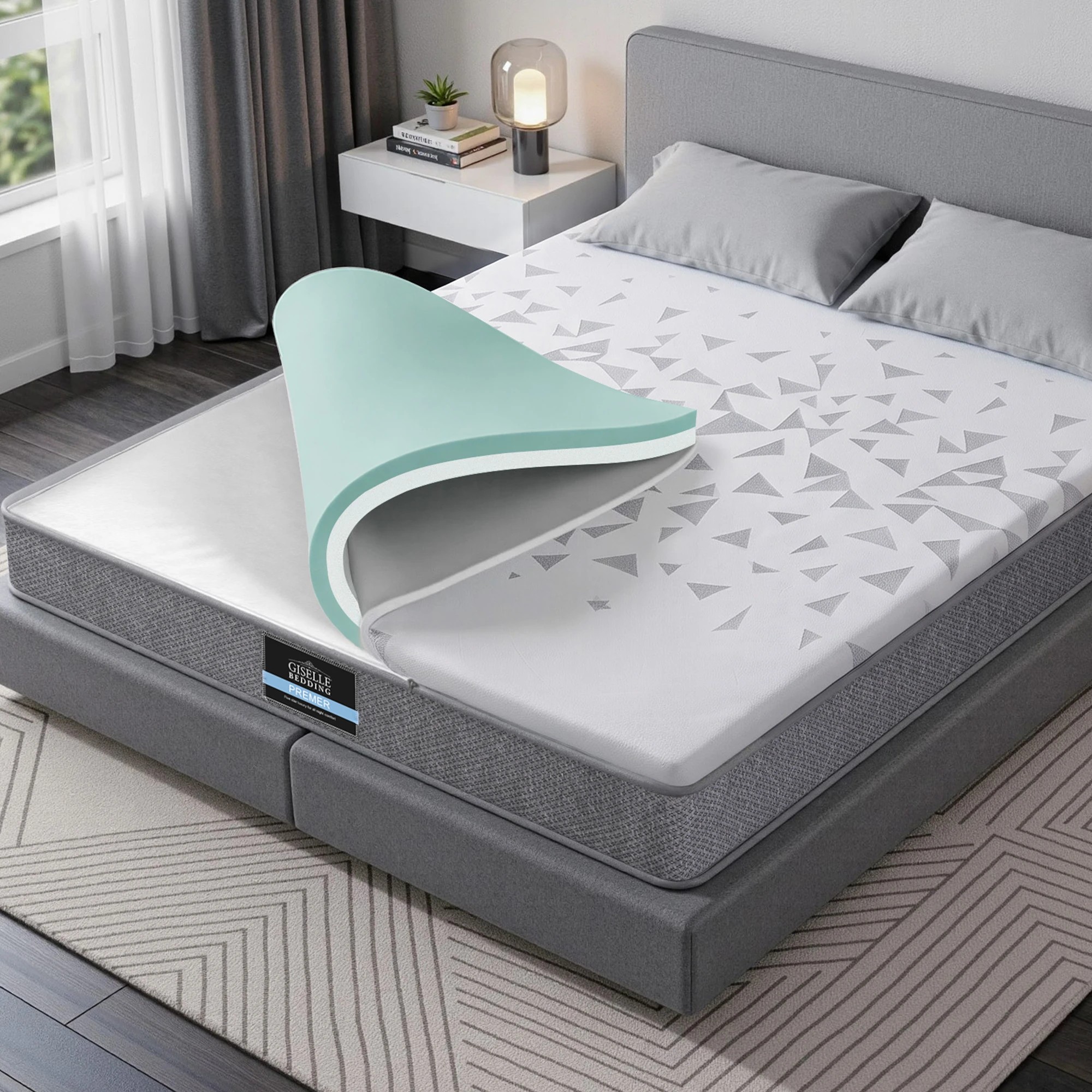 2 Giselle Bedding 23cm Mattress Reversible Firmness Foam Layer Pocket Spring - King Bed - White, 2 of 9