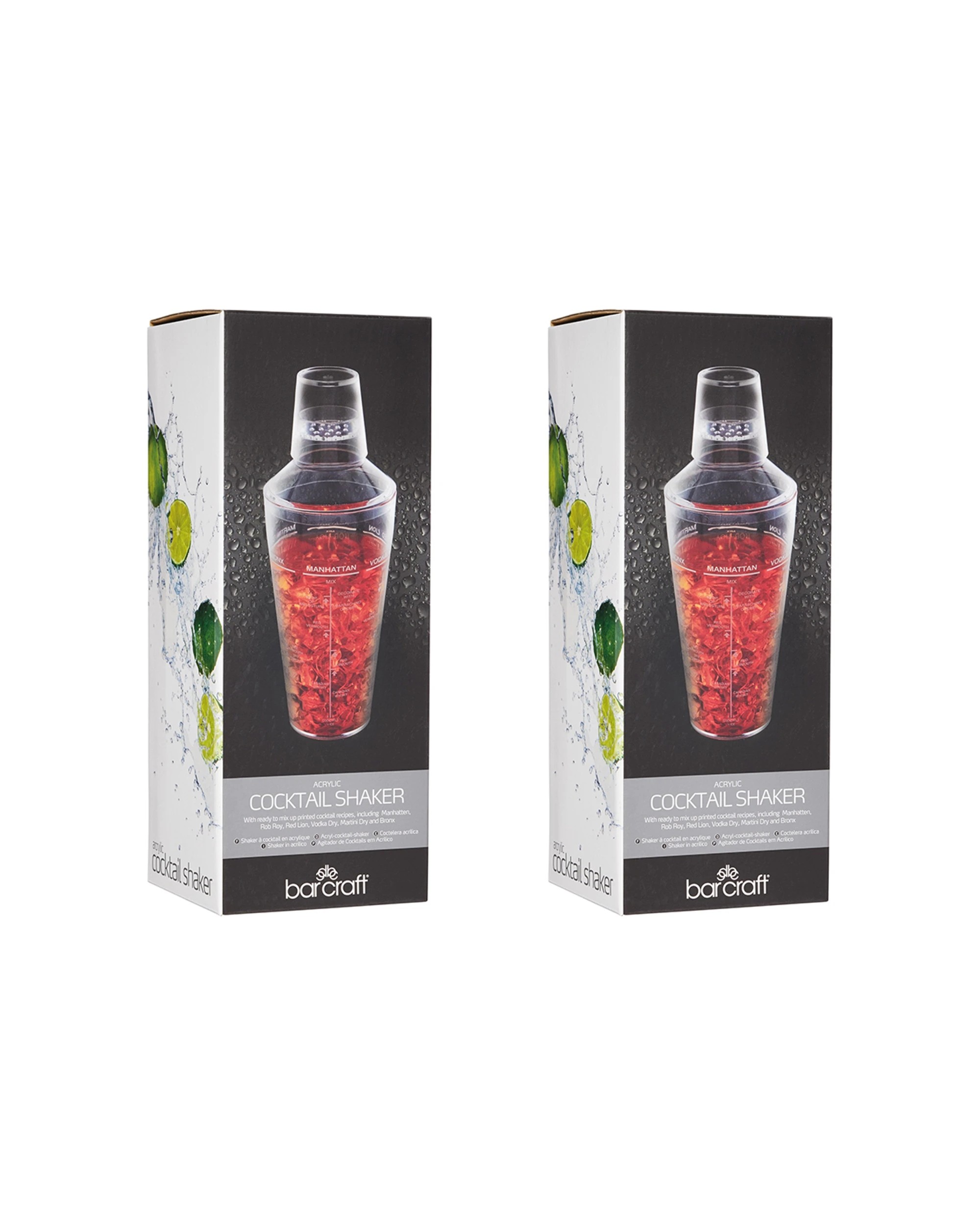 1 BarCraft 2PK Cocktail Shaker Acrylic 700ml Recipe Markings - Clear, 1 of 1