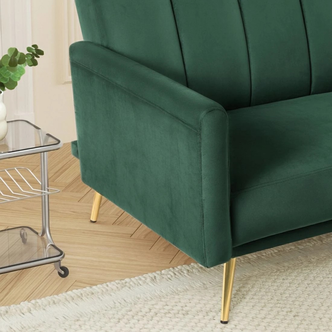 4 Artiss Sofa Bed 3 Seater Couch Convertible Lounge Adjustable Arm Recliner Velvet - Green, 4 of 7