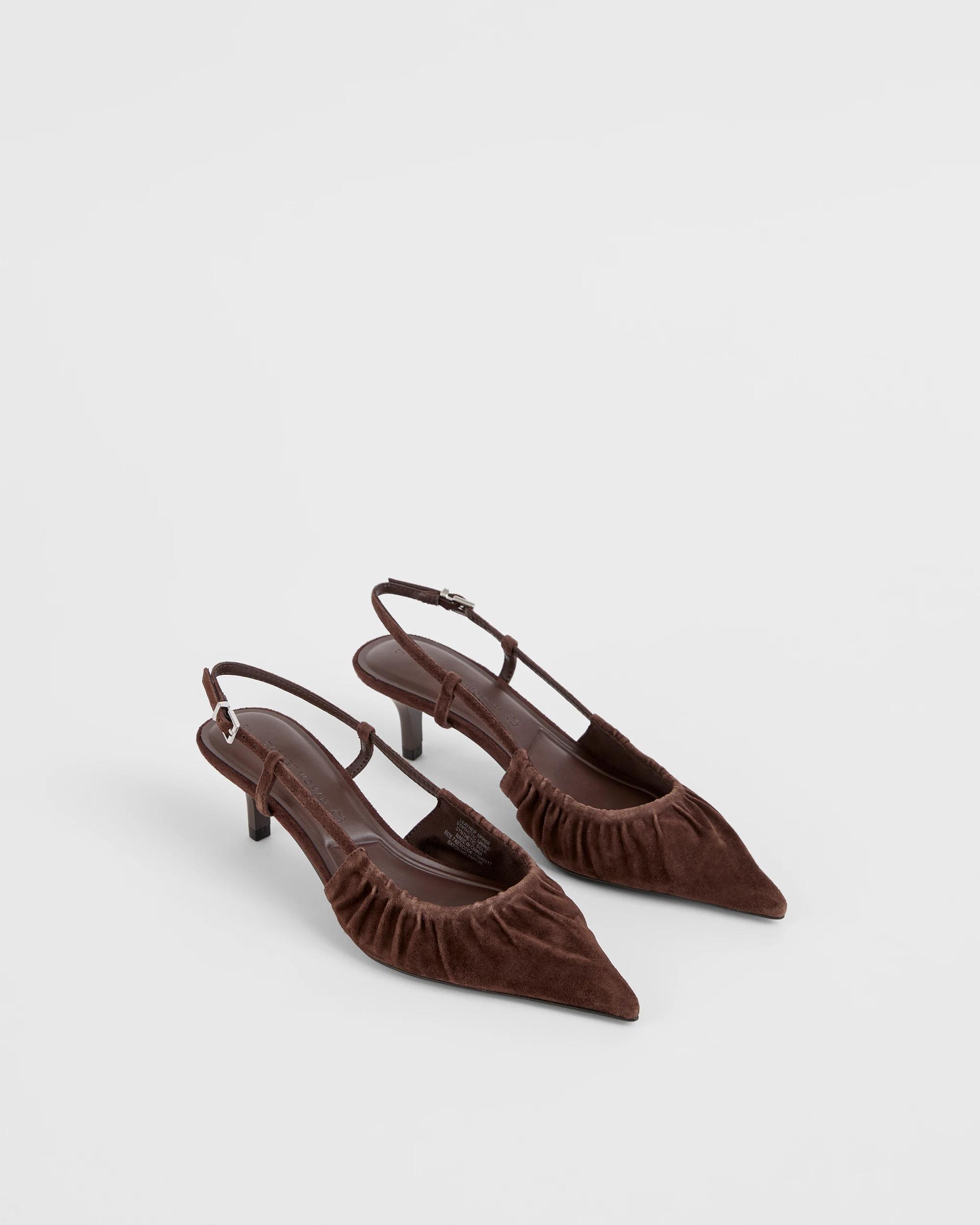 2 Target Woman Genuine Suede Leather Sling Back Gathered Kitten Heels - Kaia CHOC SUEDE, 2 of 3