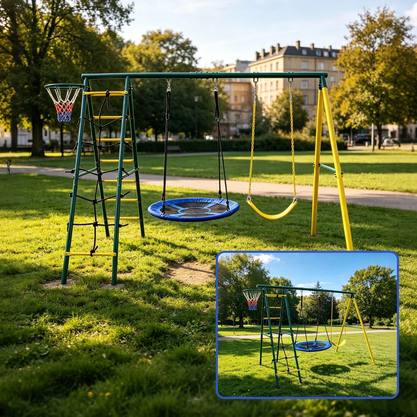 6 Ausway Outdoor Swing Set 5-in-1 Playground Equipment with Basketball Hoop, 6 of 7